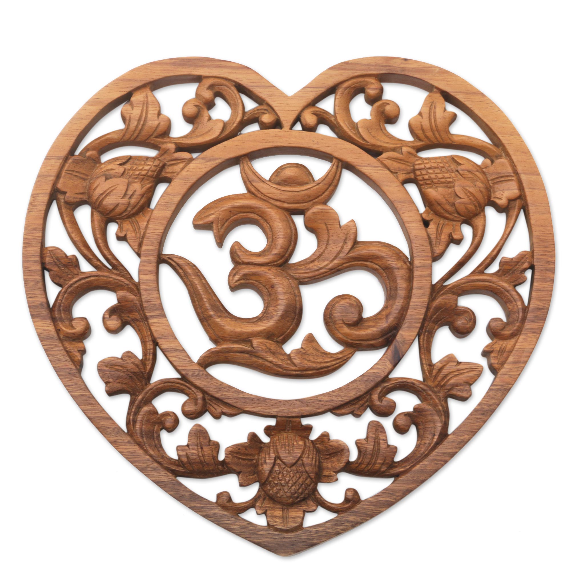 Premium Balinese Om Wood Wall Art - Hand Carved Suar Wood Panel