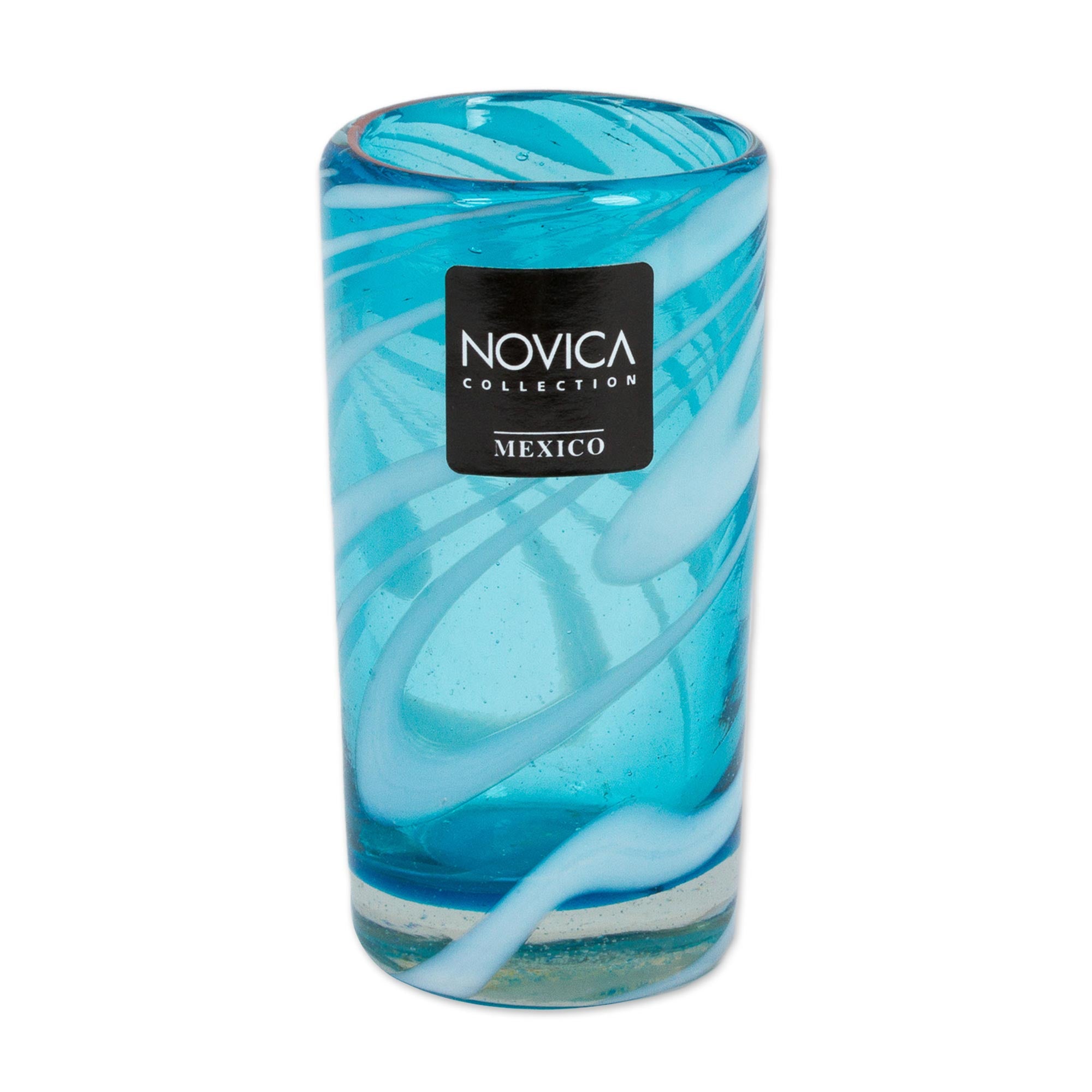 Premium Whirling Aquamarine Hand-Blown Shot Glasses - Set of 6 | Mexican Artisan Craft