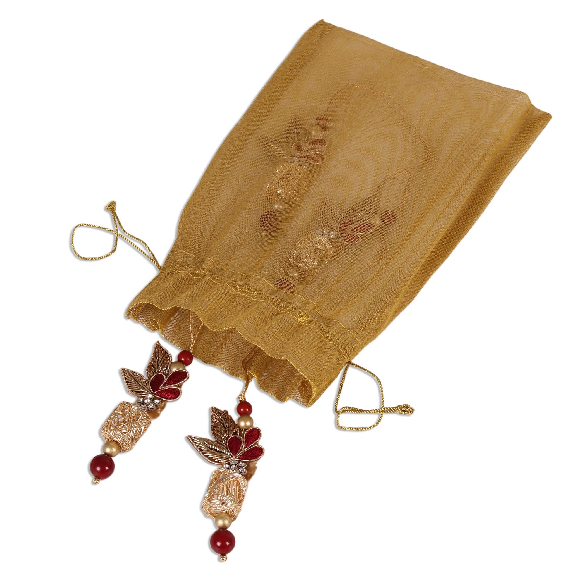 Premium Handcrafted Indian Ornament Set - Red & Gold Beaded Decor (4-Piece)