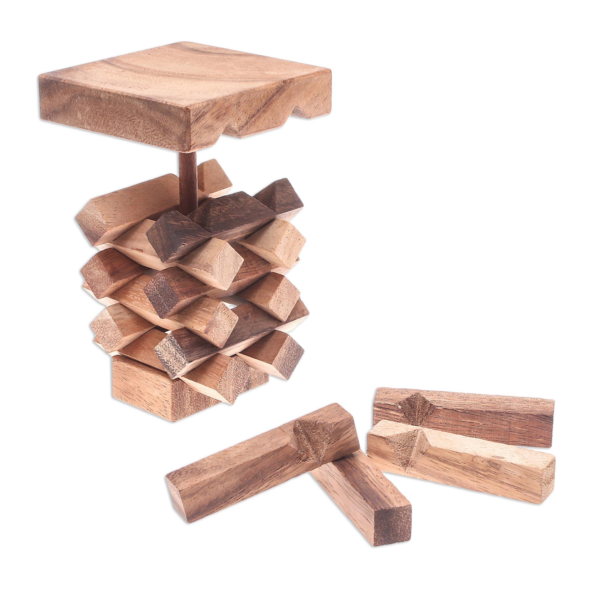 Premium 18-Piece Raintree Wood Tower of Pisa Puzzle – Handcrafted Artisan Masterpiece