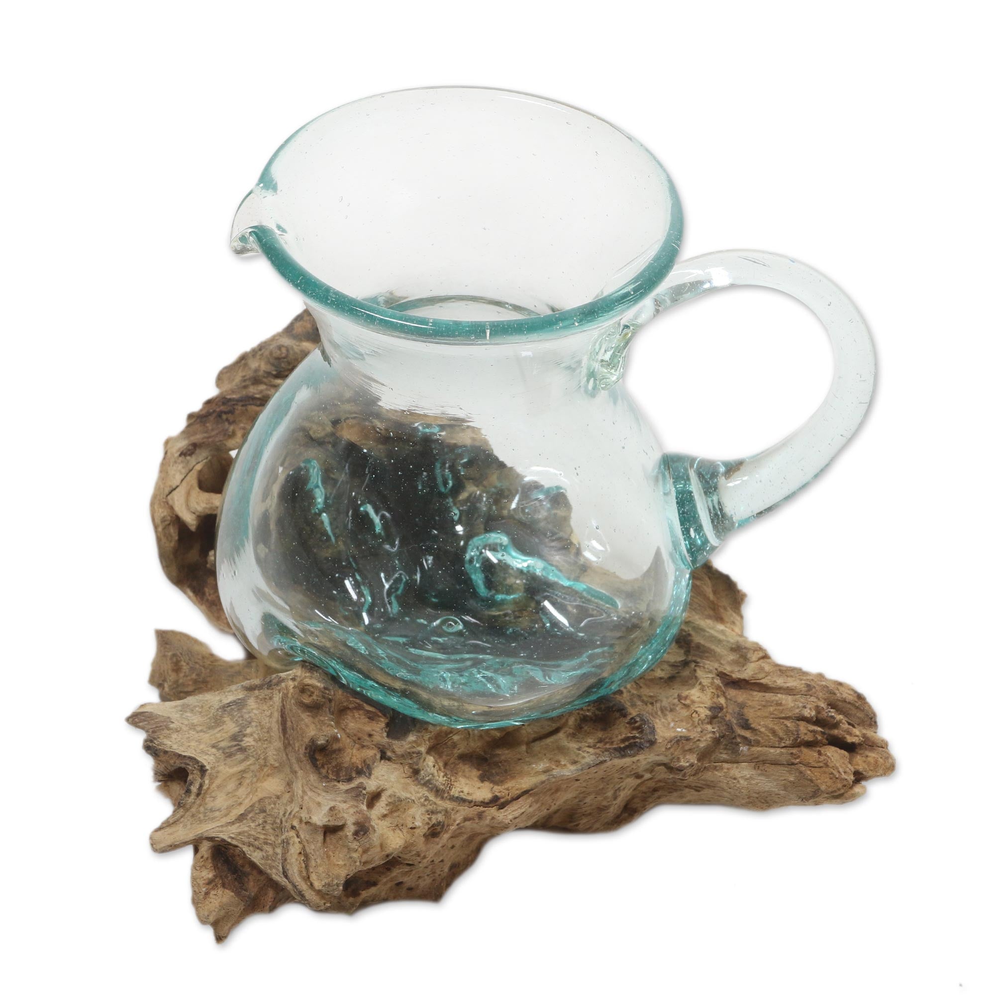 Premium Hand-Blown Glass & Albesia Wood Art Sculpture