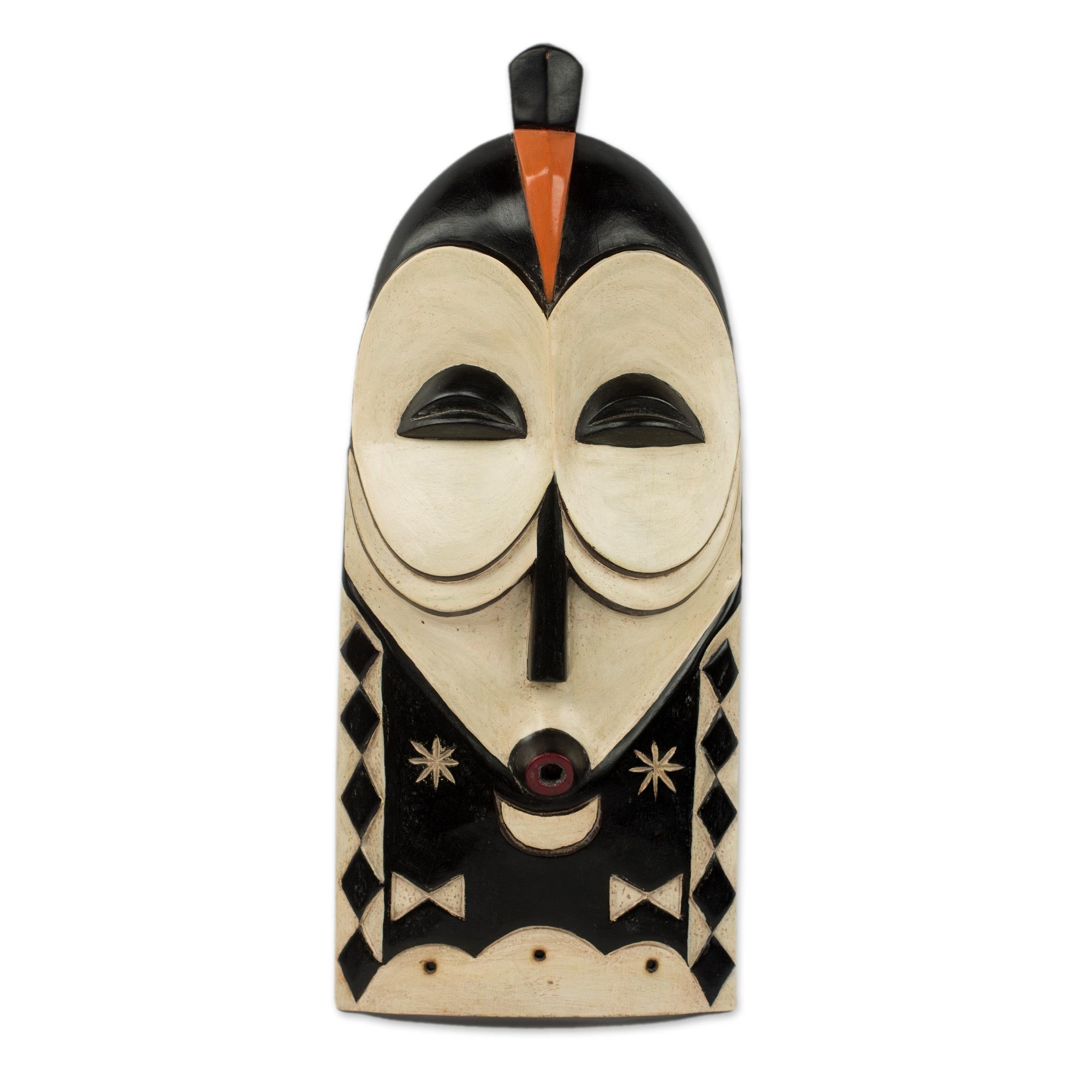 Premium Yaka Rites Handcrafted African Mask - Brown & White Wall Art