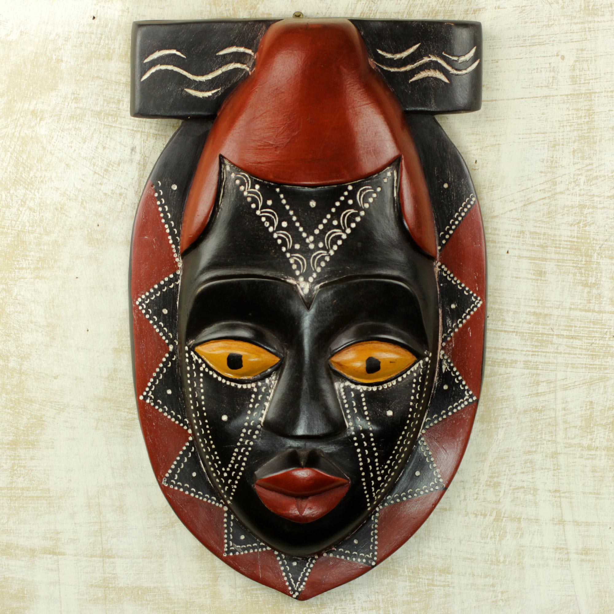 Premium Hand-Carved African Wood Mask - Buruwa Black & Red by Ghana Artisan