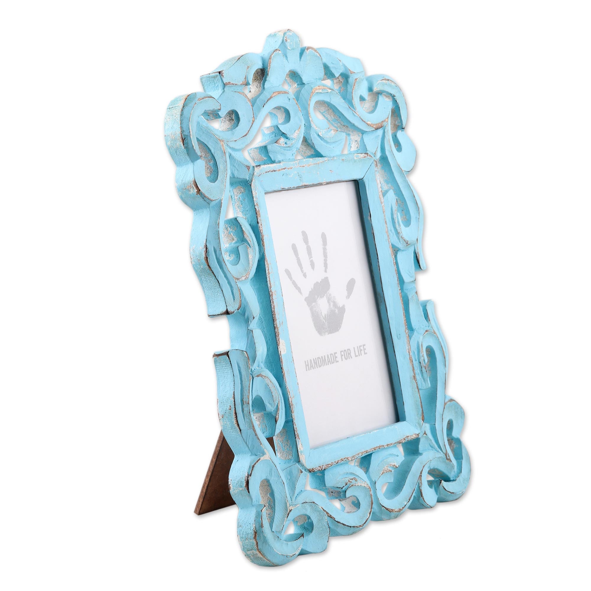 Premium Hand-Carved Aqua Green Mango Wood Photo Frame – Elegant 4x6 Display