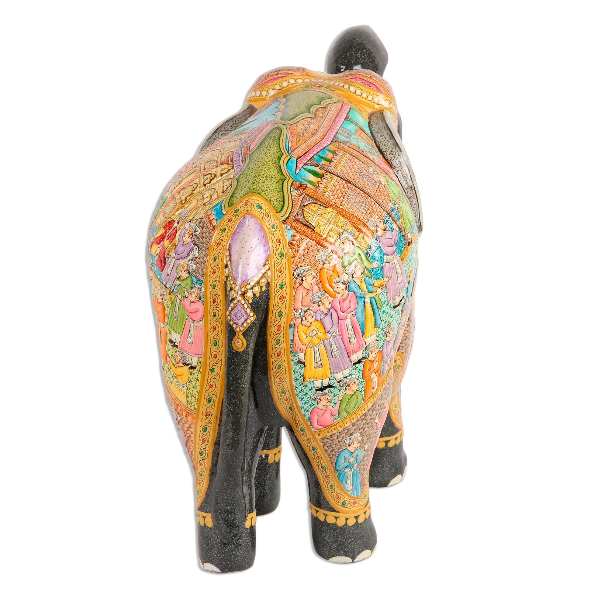 Premium Mughal Elephant Sculpture - Hand Painted Papier Mache Art Piece (14 Inch)