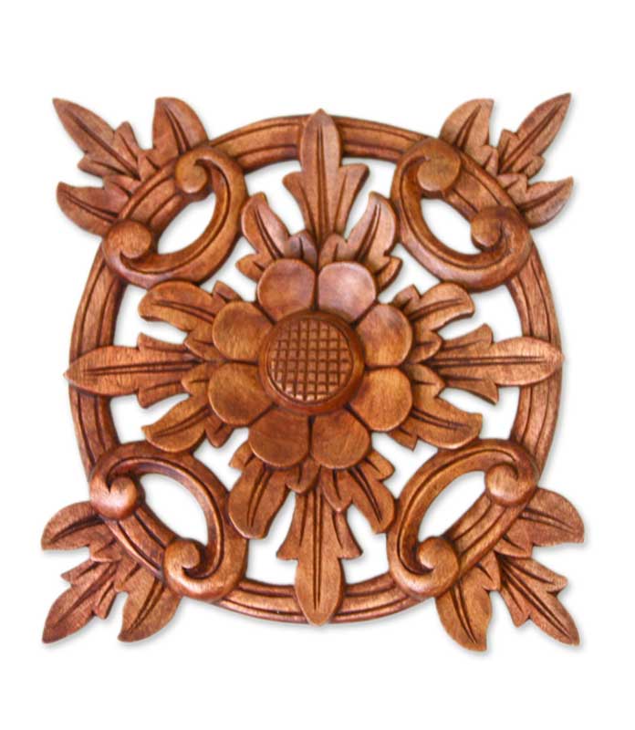 Premium Sunflower Star Handcrafted Suar Wood Wall Art