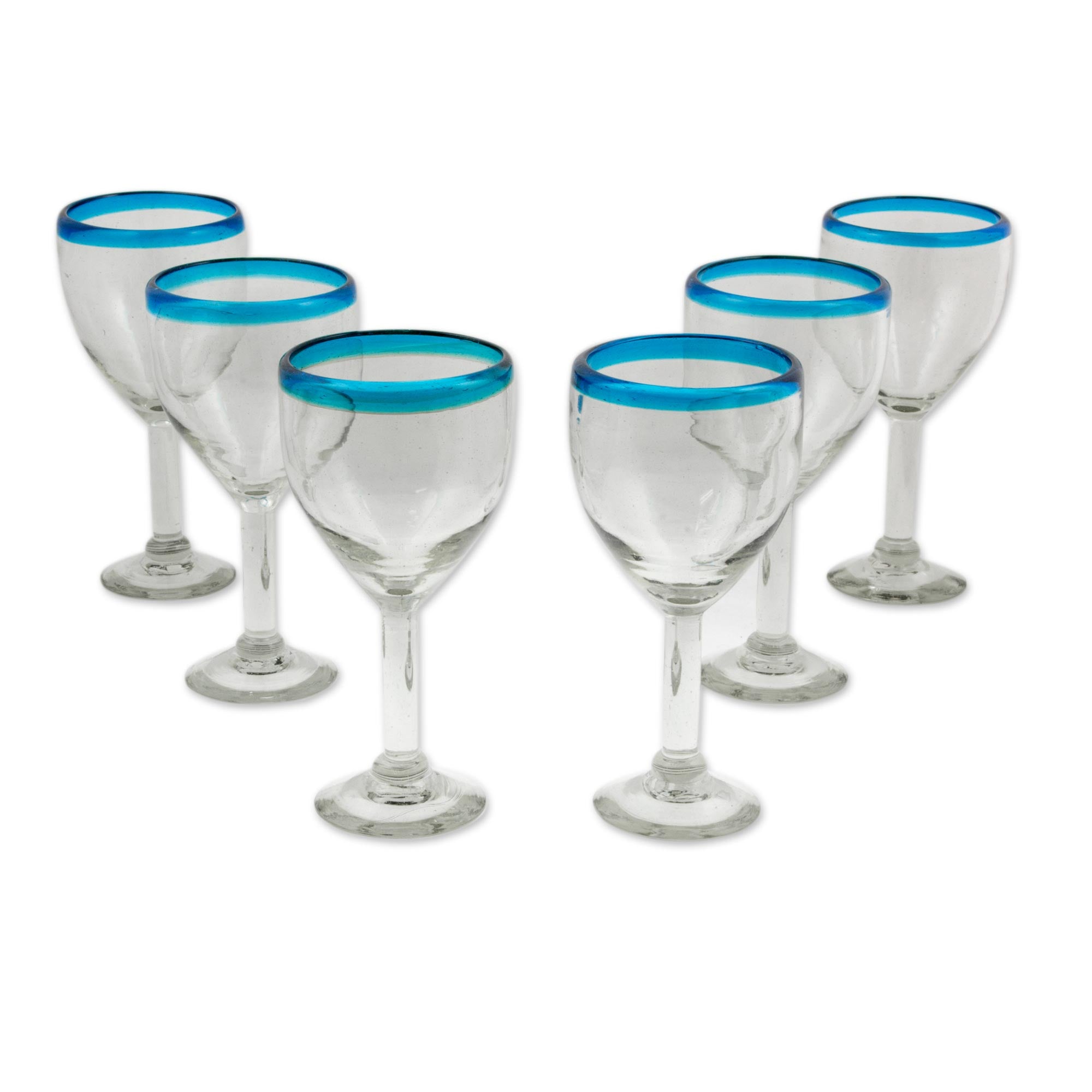 Premium Aquamarine Kiss Hand Blown Wine Glasses - Eco-Friendly Set of 6