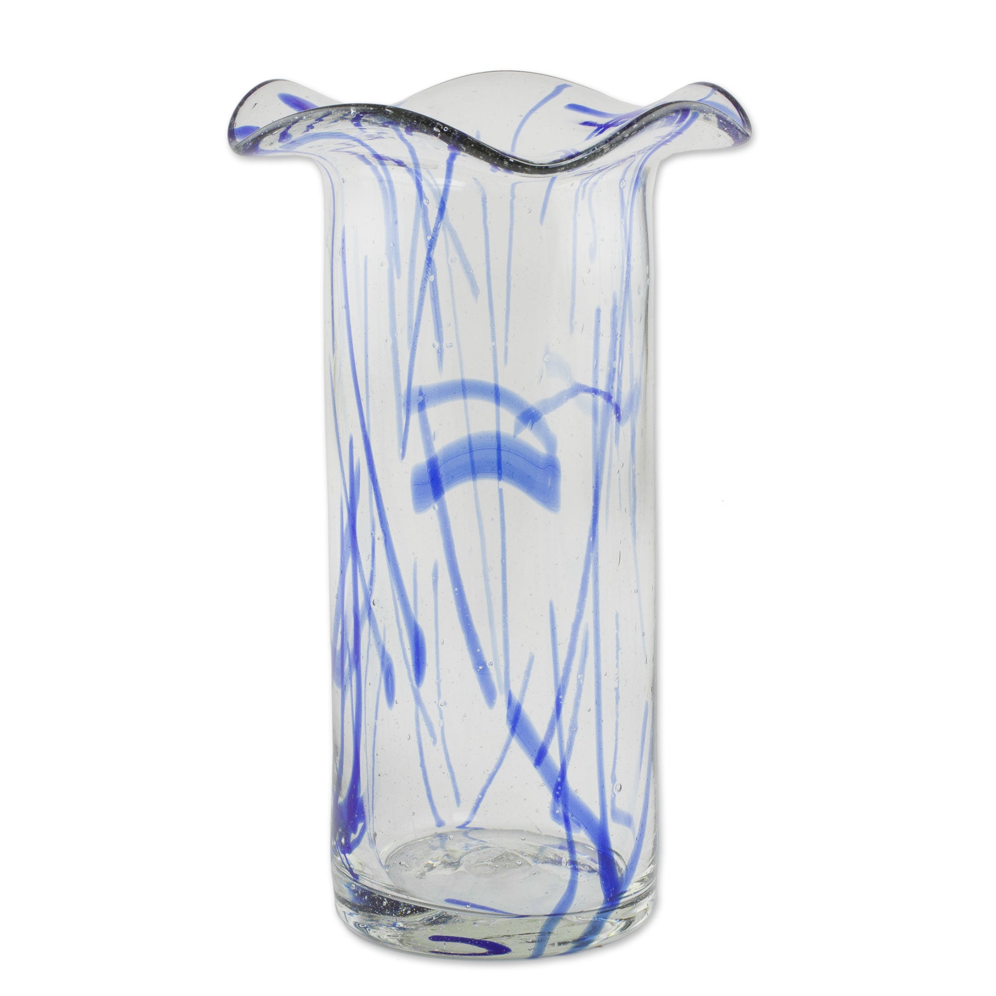 Premium Frosted Blue Hand-Blown Recycled Glass Vase - Artisan Crafted in Guatemala