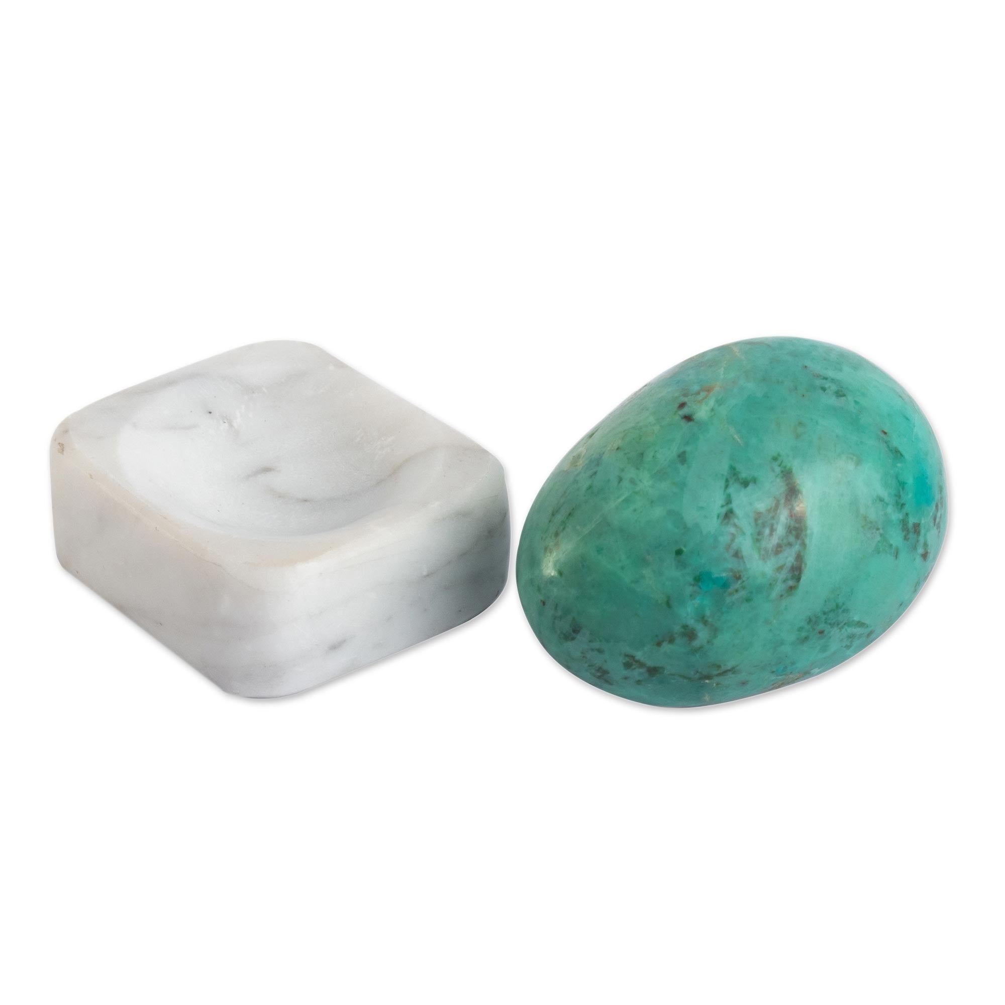 Premium Calming Ovus Chrysocolla Gemstone Figurine from Peru - Handcrafted Home Decor