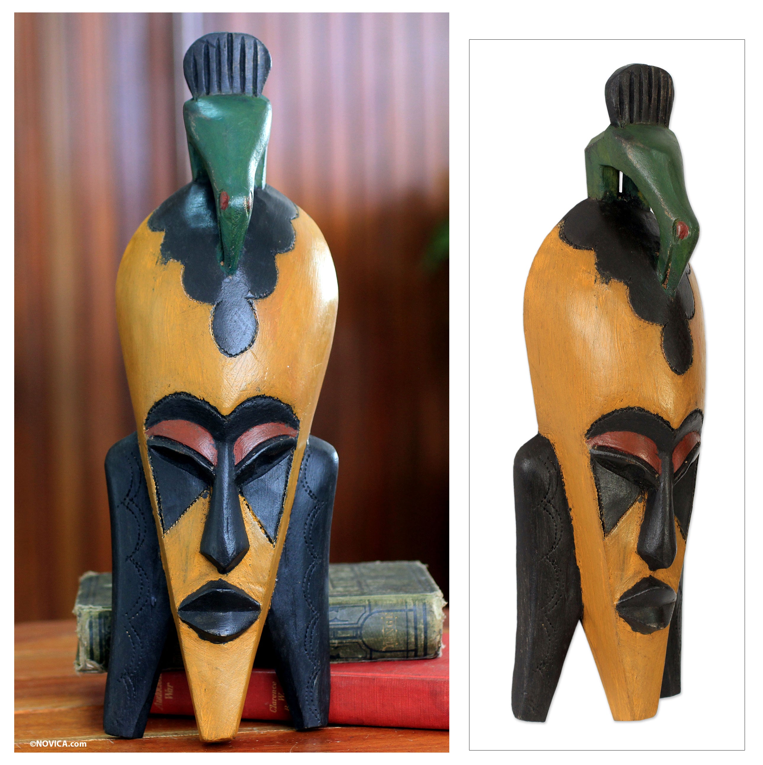 Premium Handcrafted Bird Theme African Mask from Ghana - 'Efo' by Anna Yawson