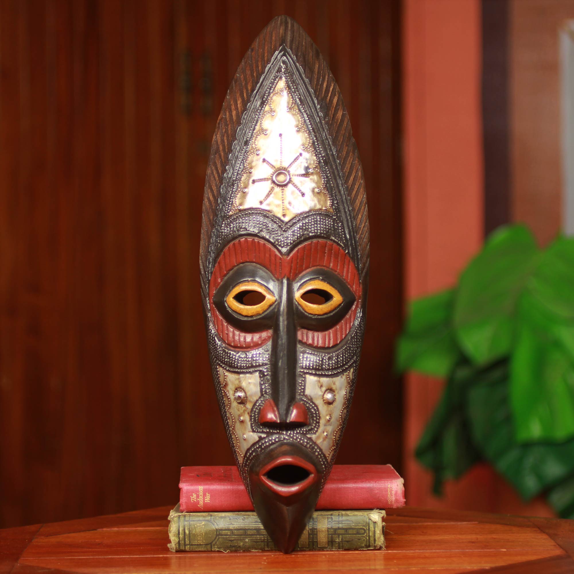 Premium Hand-Carved Akan Tribe African Mask - Star Deity Nsoromma