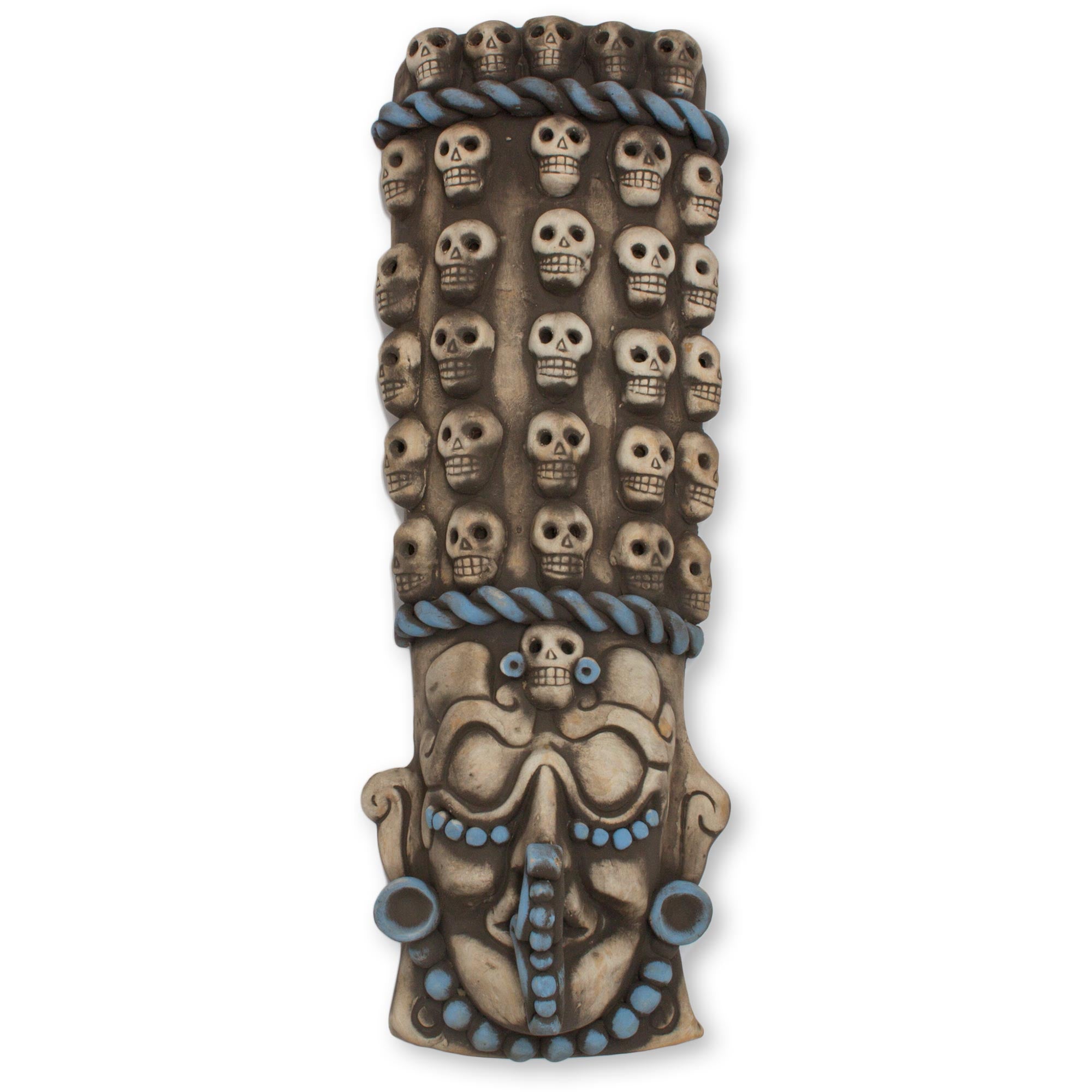 Premium Maya Tzompantli Skull Mask - Handcrafted Mexican Artisan Wall Decor
