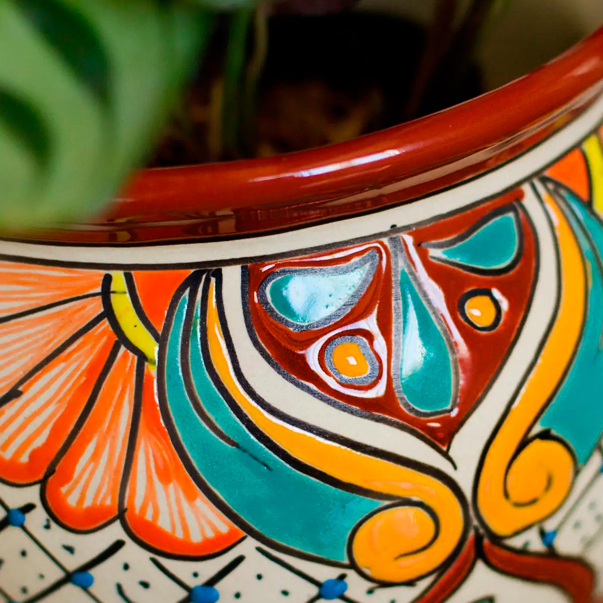 Premium Talavera Style Ceramic Flowerpot Urn - Sunlit Stroll Collection