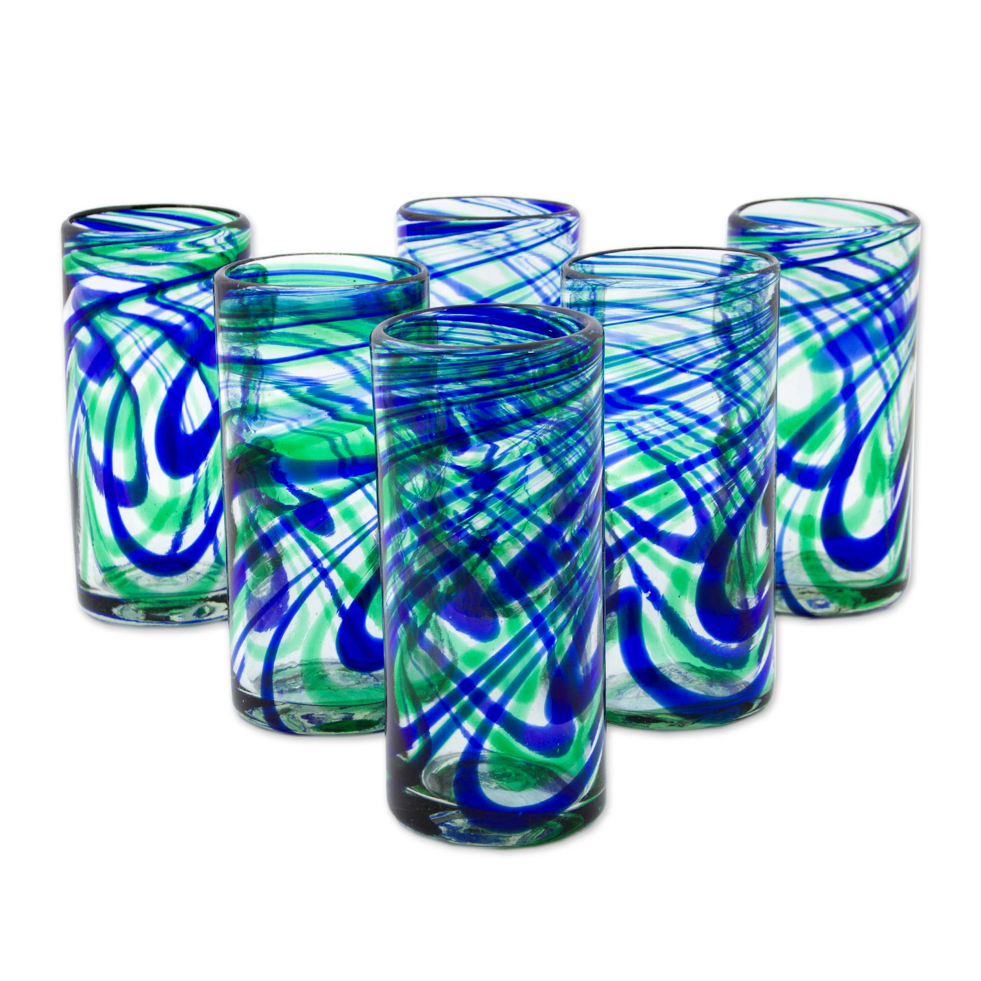 Premium Handcrafted Mexican Glass Highball Set - Elegant Energy Collection (Set of 6)