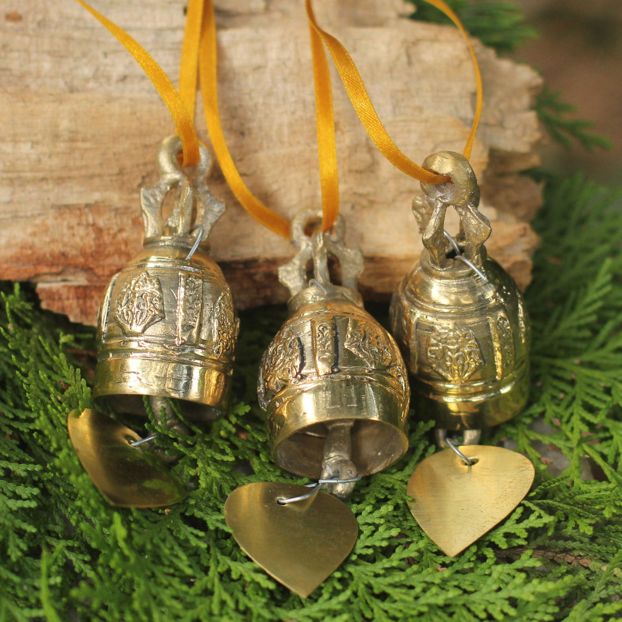 Premium Handcrafted Brass Buddhist Bell Ornaments - Set of 3 | Authentic Thai Decor