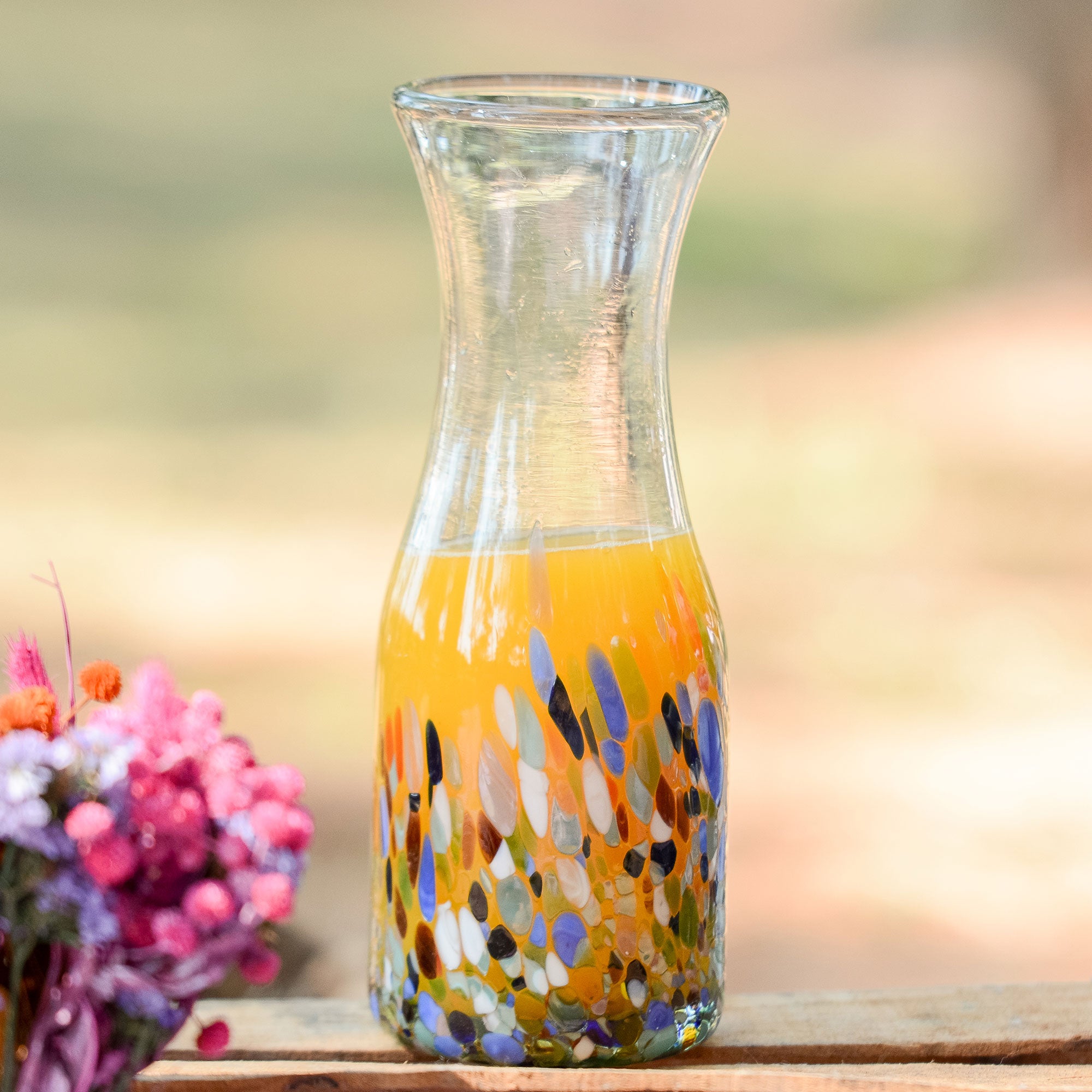 Premium Confetti Festival Artisan Carafe - Hand Blown Mexican Glass (28 oz)