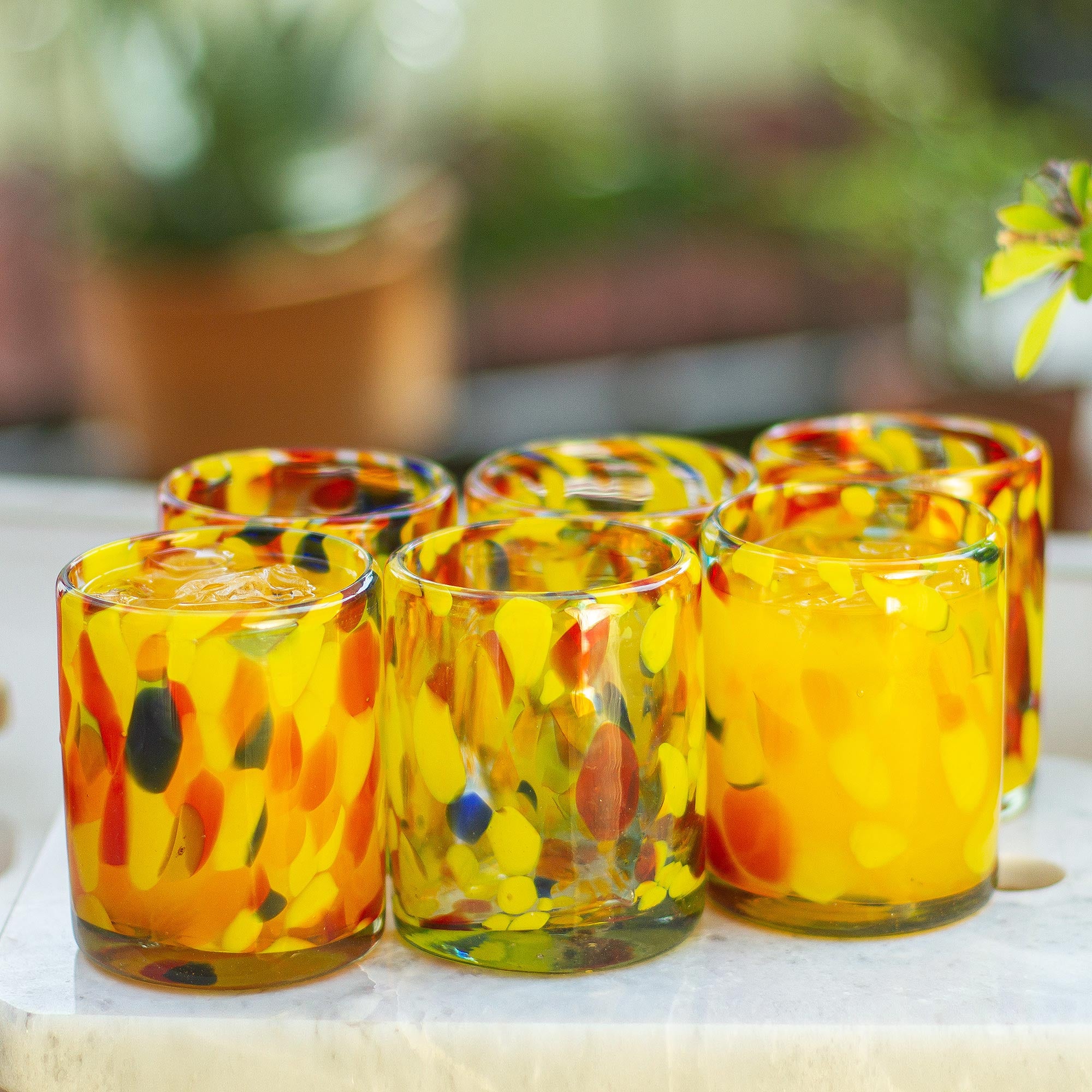 Premium Liquid Confetti Handblown Recycled Glass Juice Glasses - Unique Mexican Artistry