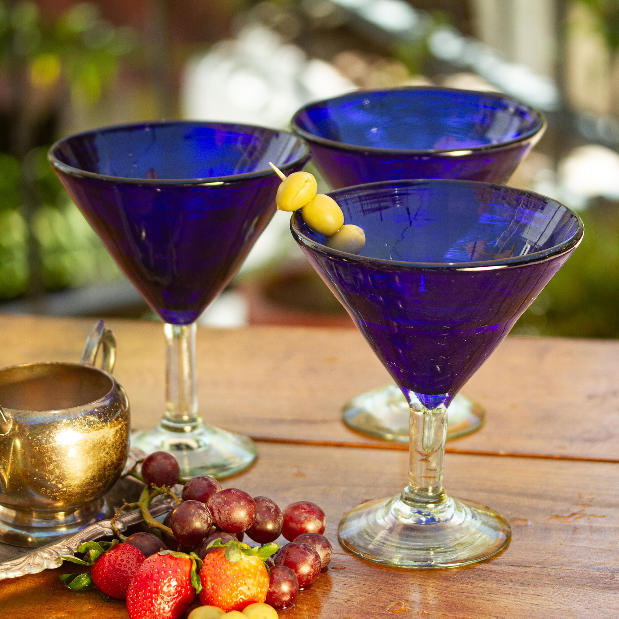 Premium Sapphire Blue Handblown Glass Martini Glasses Set - Eco-Friendly & Unique (Set of 6)