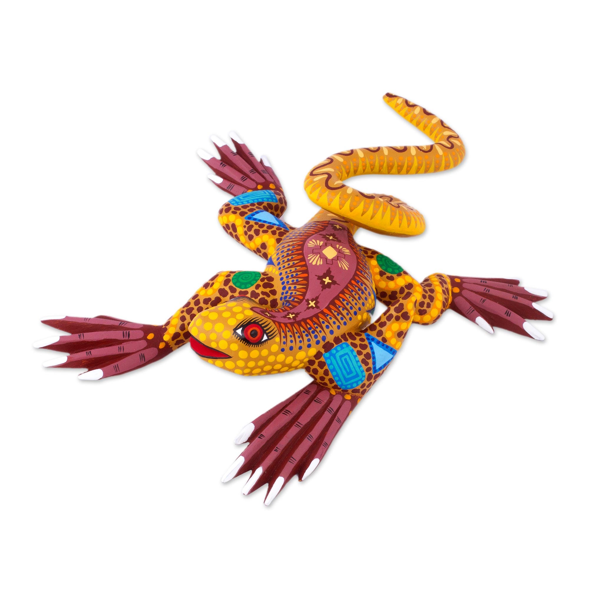 Premium Handcrafted Rainbow Iguana Sculpture - Mexican Folk Art