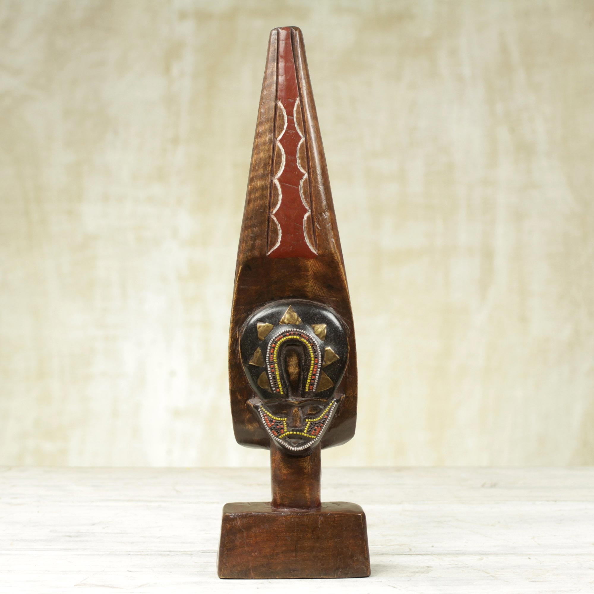 Premium Ntiase Ghanaian Sese Wood Sculpture - Handcrafted with Brass & Bead Accents
