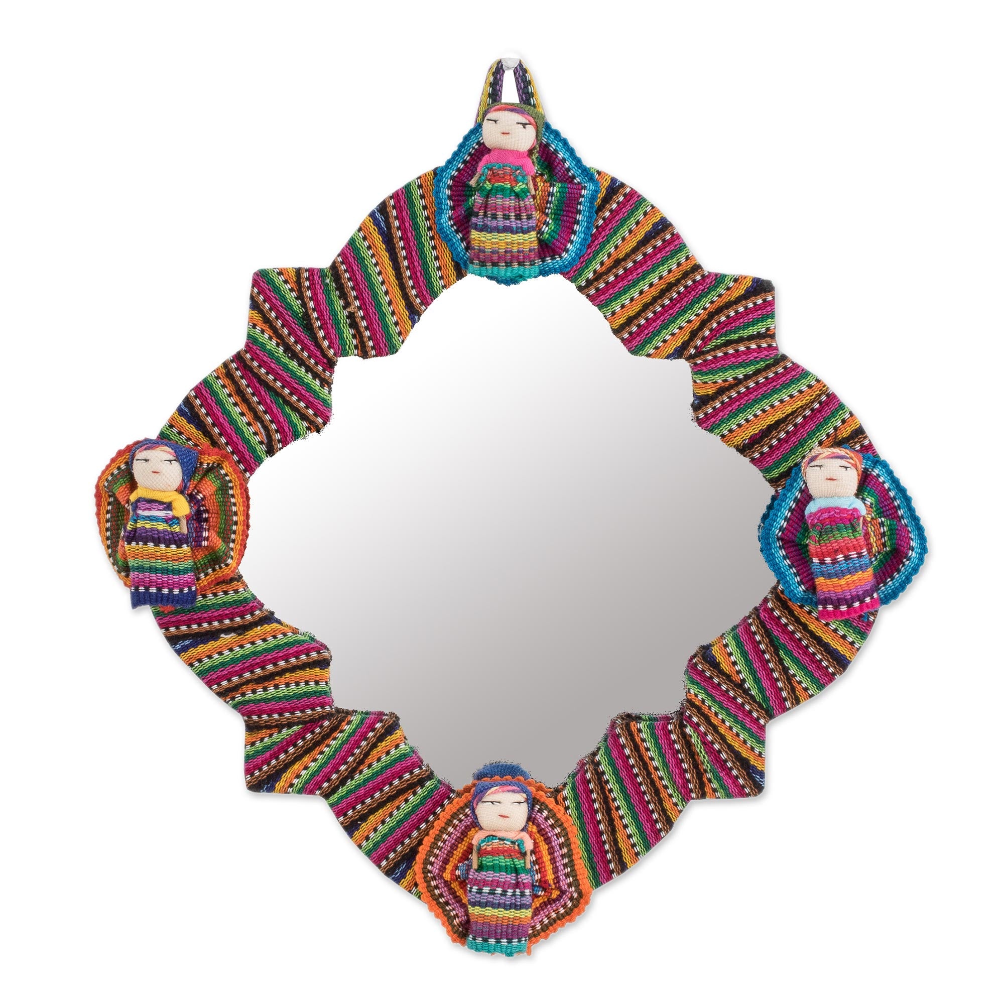 Premium Handmade Guatemalan Wall Mirror with Worry Dolls – Quitapenas Happiness Collection