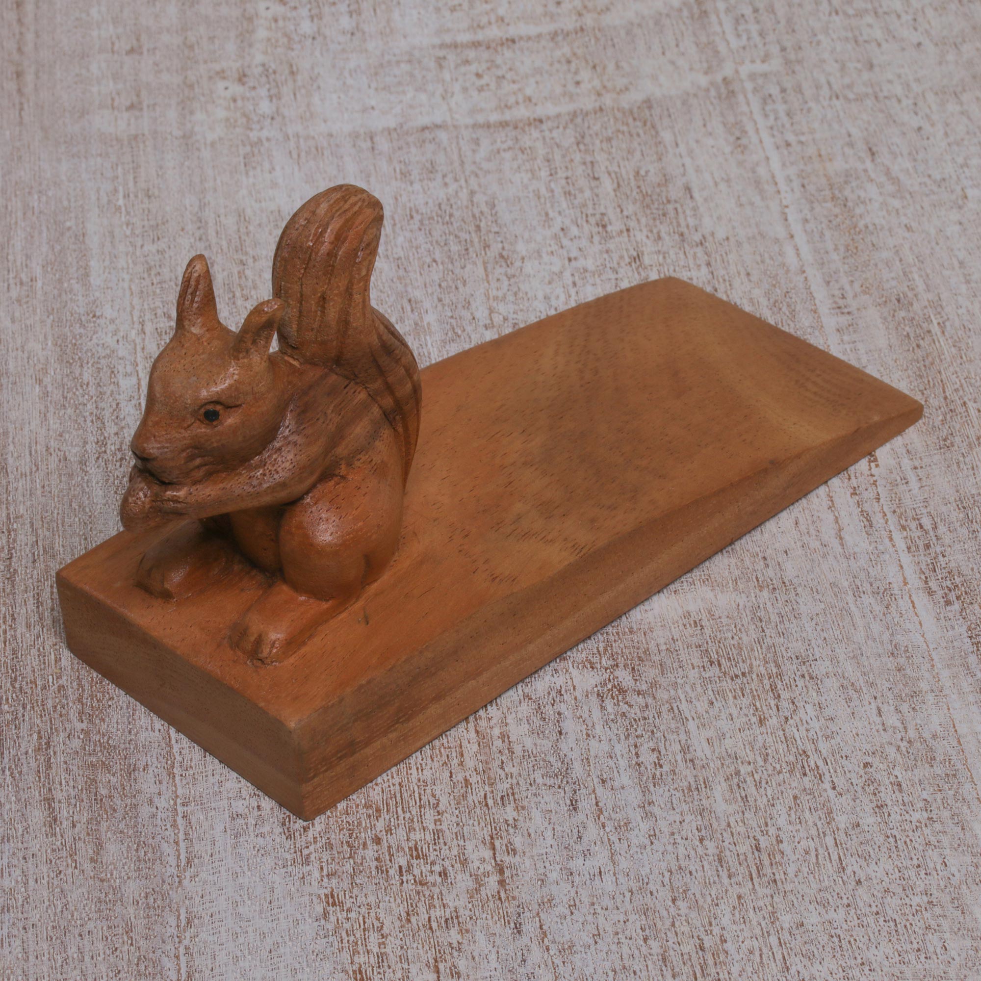 Premium Handcrafted Squirrel Wood Doorstop - Unique Home Decor
