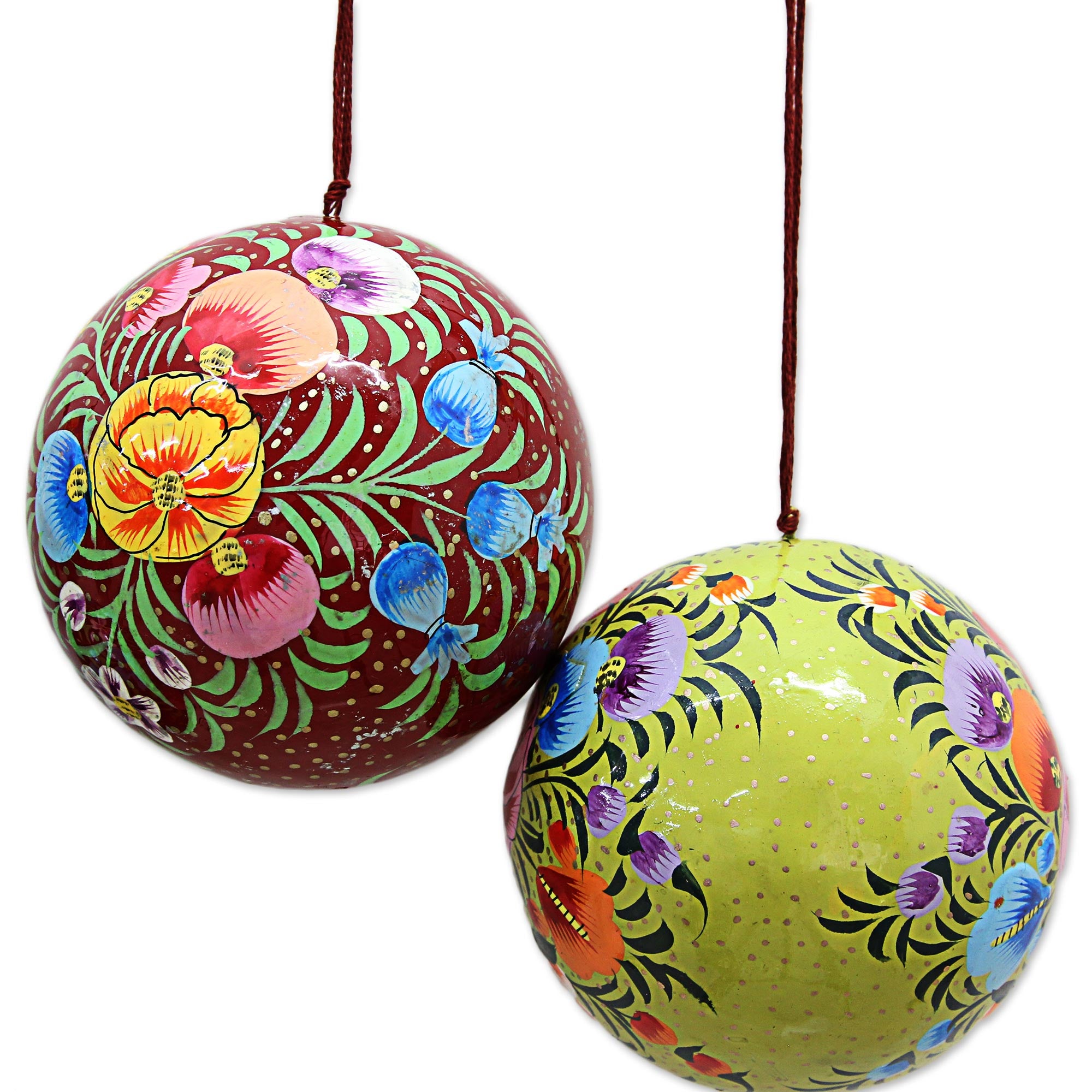 Premium Hand-Painted Floral Ornaments Set - Exquisite Multicolored Papier Mache Decor (Set of 4)