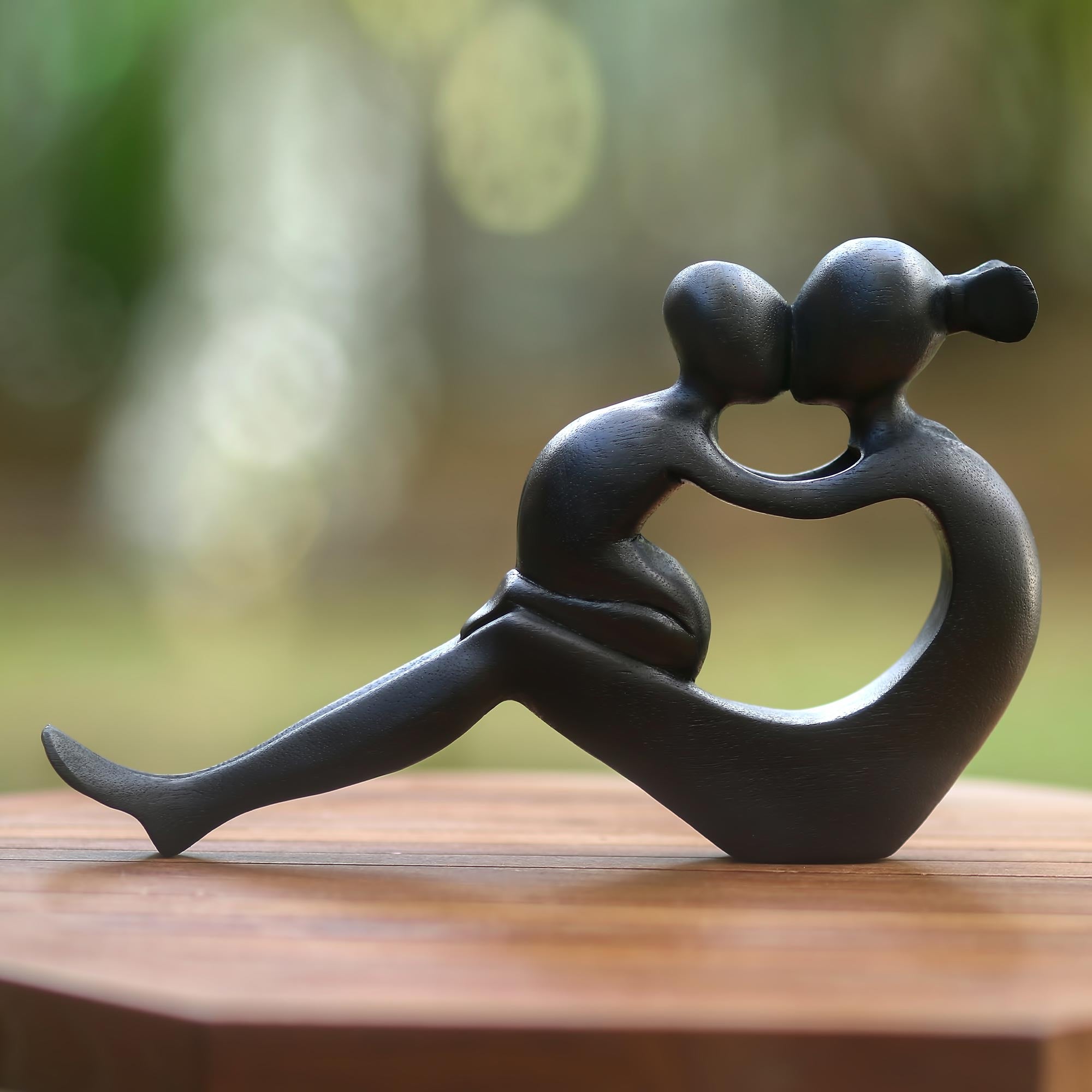 Premium Handcrafted Mother and Child Wood Sculpture - 'Her Love Will Never End'