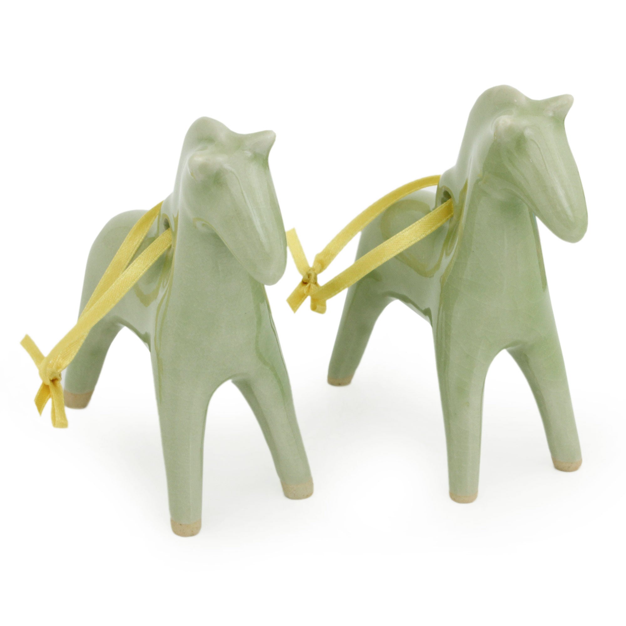 Premium Handmade Celadon Horse Ornament Set - Elegant Holiday Decor