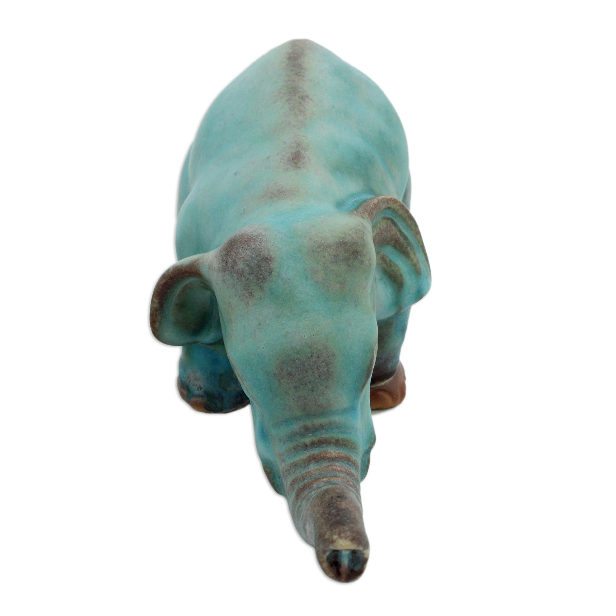 Premium Turquoise Elephant Ceramic Statue – Handcrafted Sawasdee Artisan Design