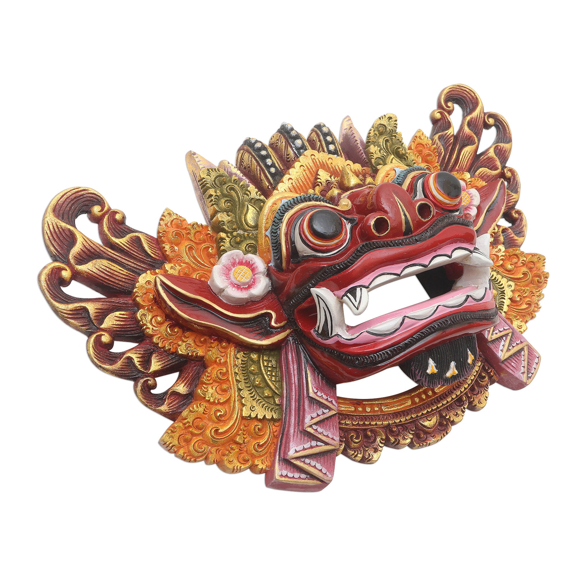 Premium Balinese Barong Dance Mask - Handpainted Good vs. Evil Wall Art