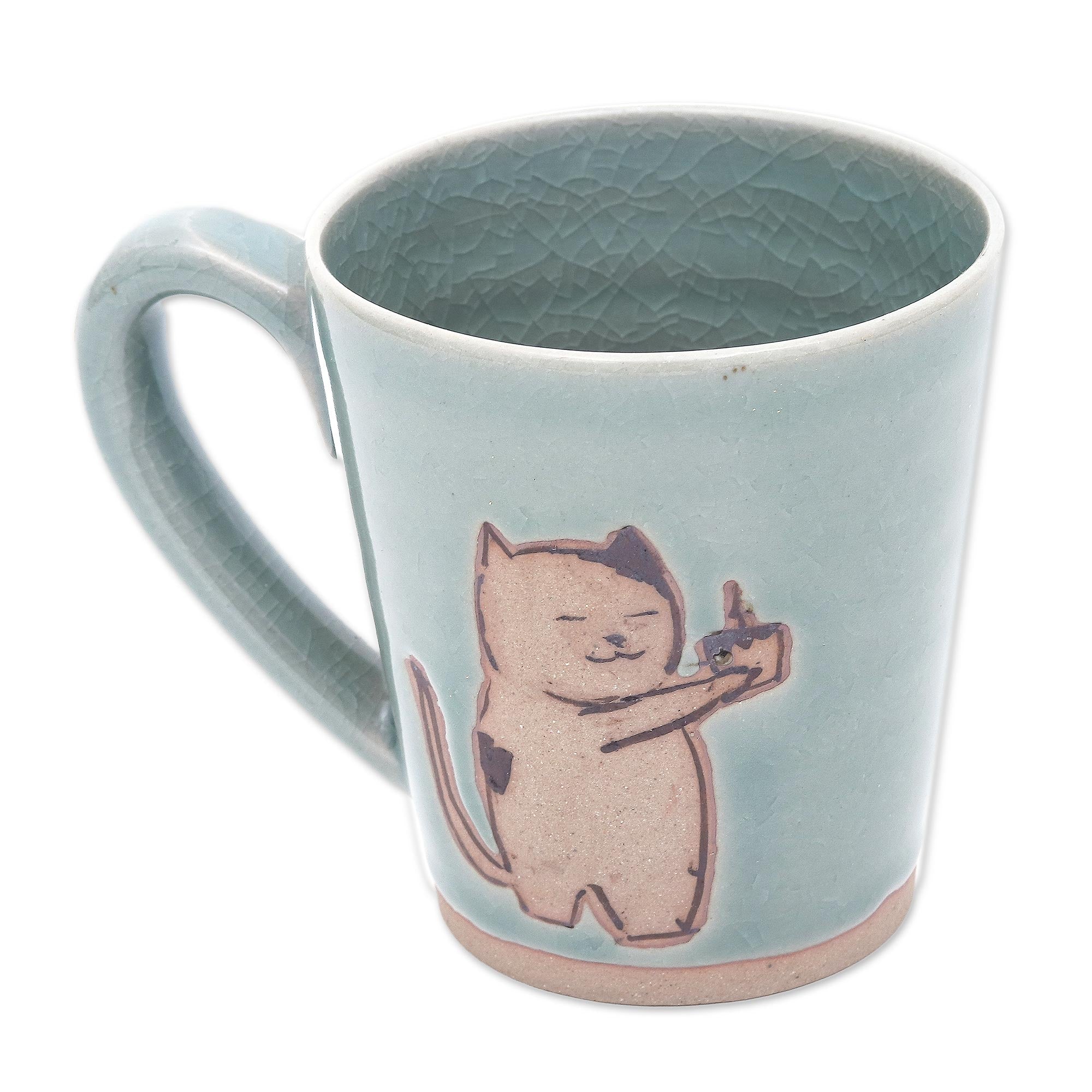 Premium Celadon Ceramic Kitty Mug - Ultimate Gift for Cat Lovers