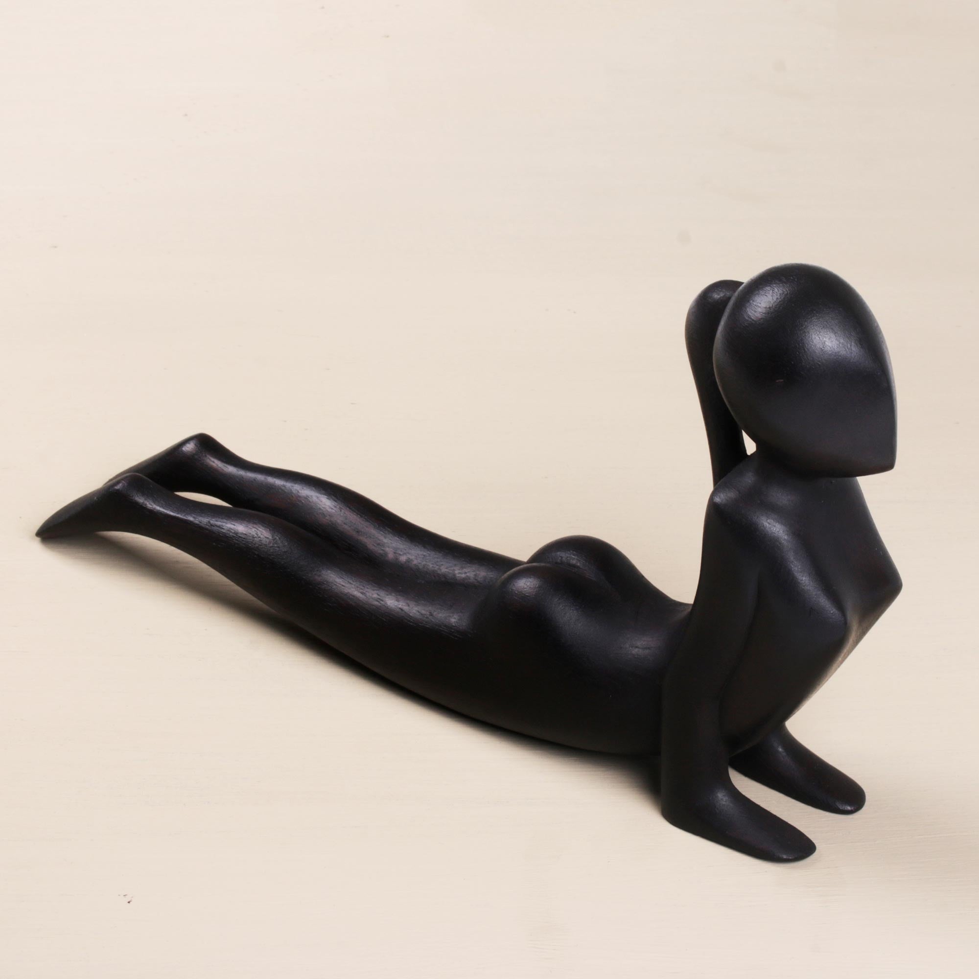 Premium Cobra Yoga Pose Wood Statuette - Handcrafted Black Finish