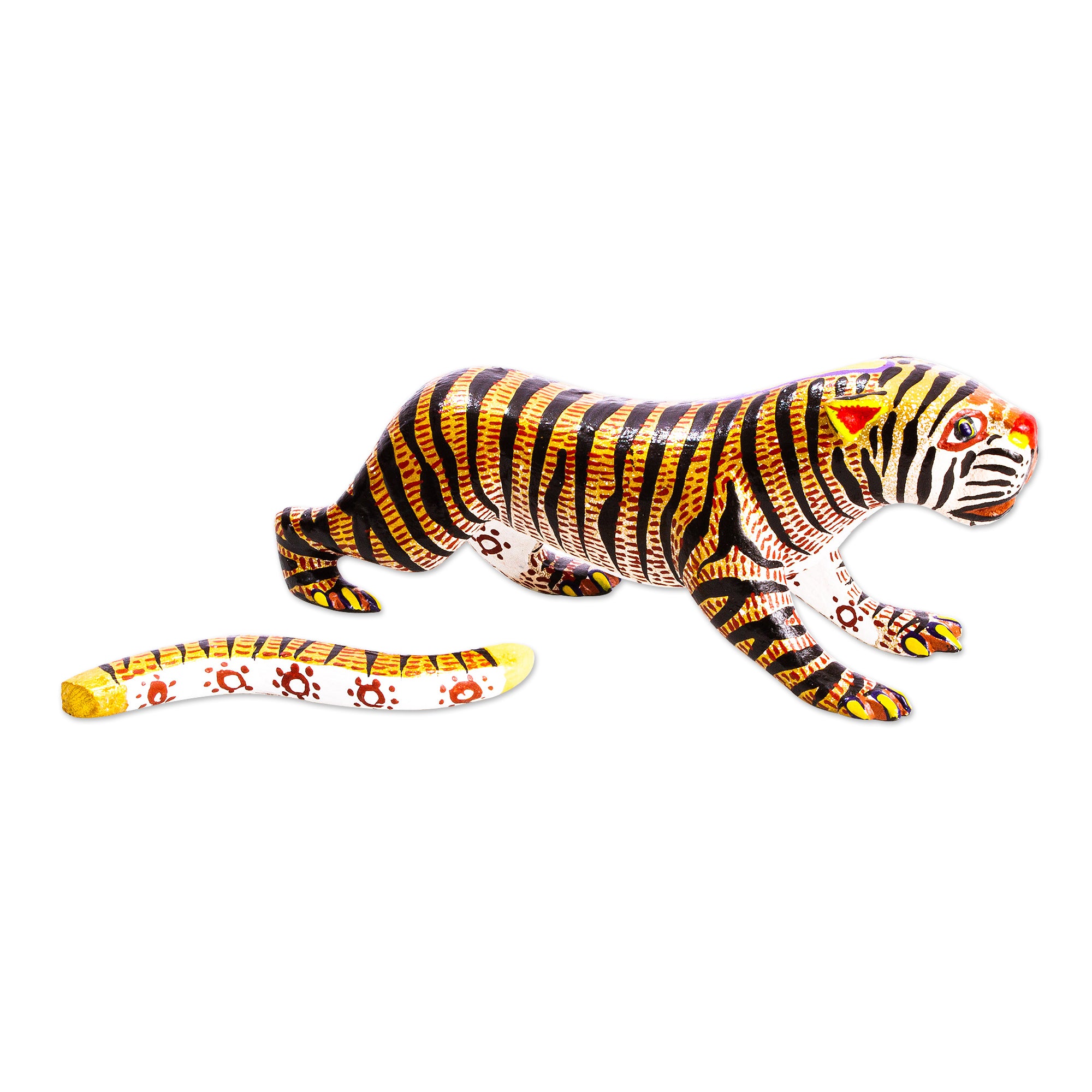 Premium Hand-Carved Cedar Wood Tiger Alebrije Sculpture - Mexican Folk Art Masterpiece