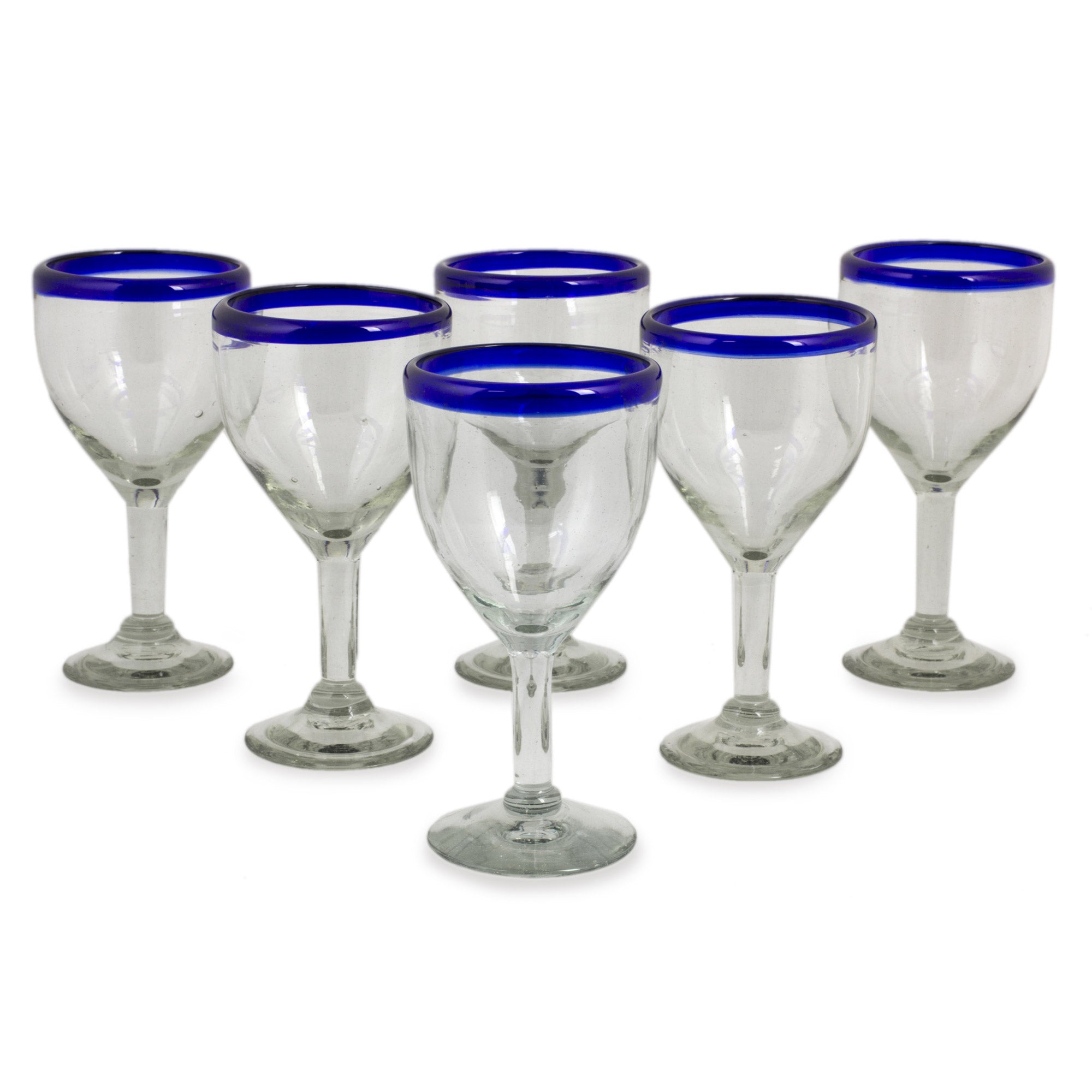Premium Blue Cancun Handblown Glass Recycled Wine Goblets - Set of 6