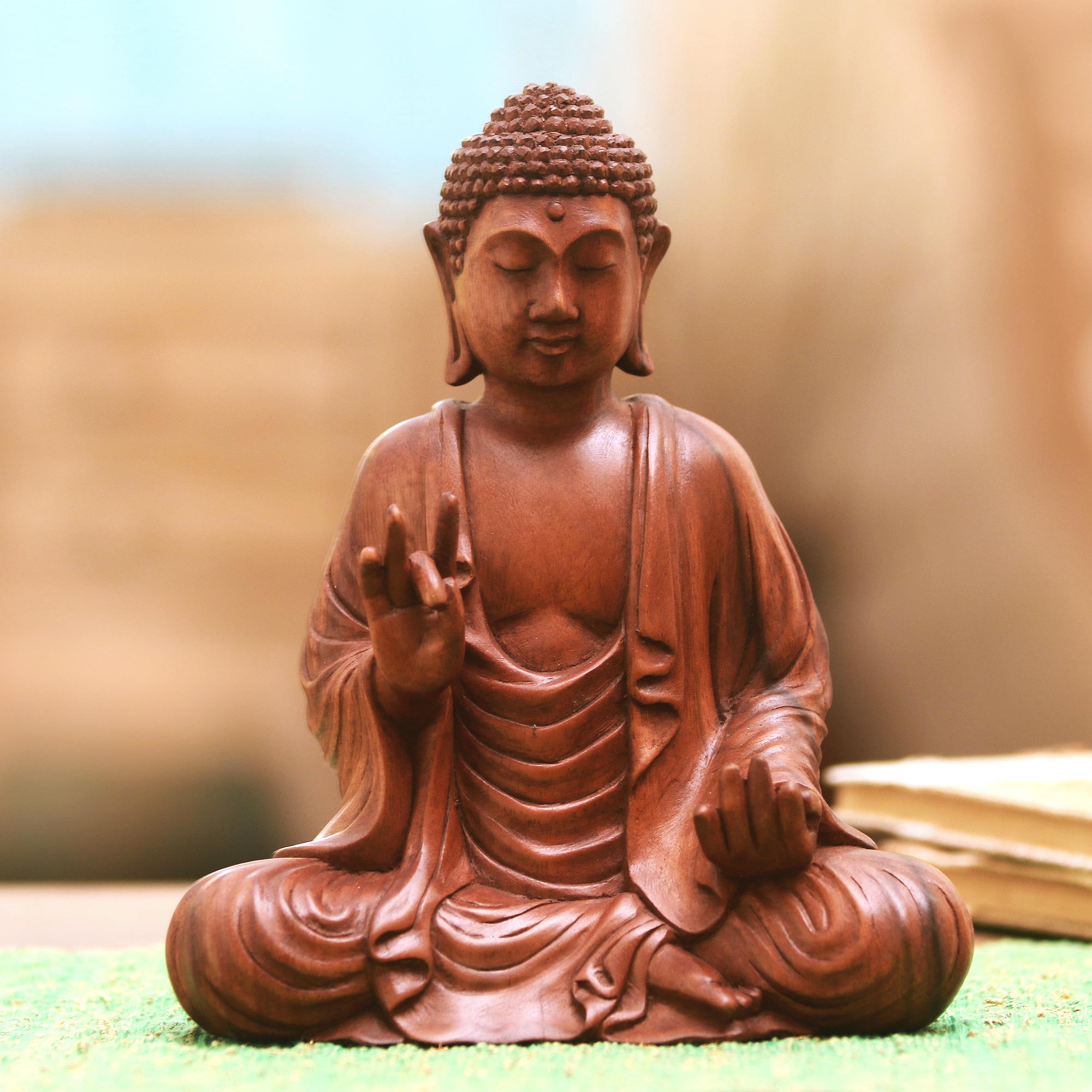 Premium Hand-Carved Suar Wood Buddha Sculpture - Indonesian Artisan Masterpiece