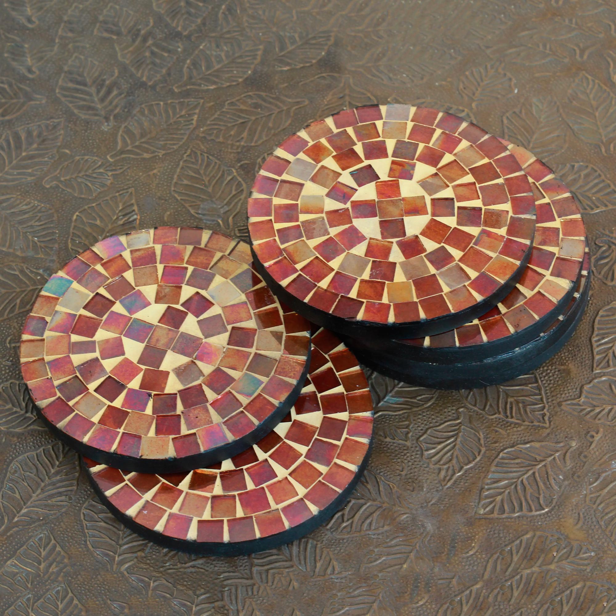 Premium Handcrafted Round Glass Tile Coasters - Set of 6, Modern Elegance from India
