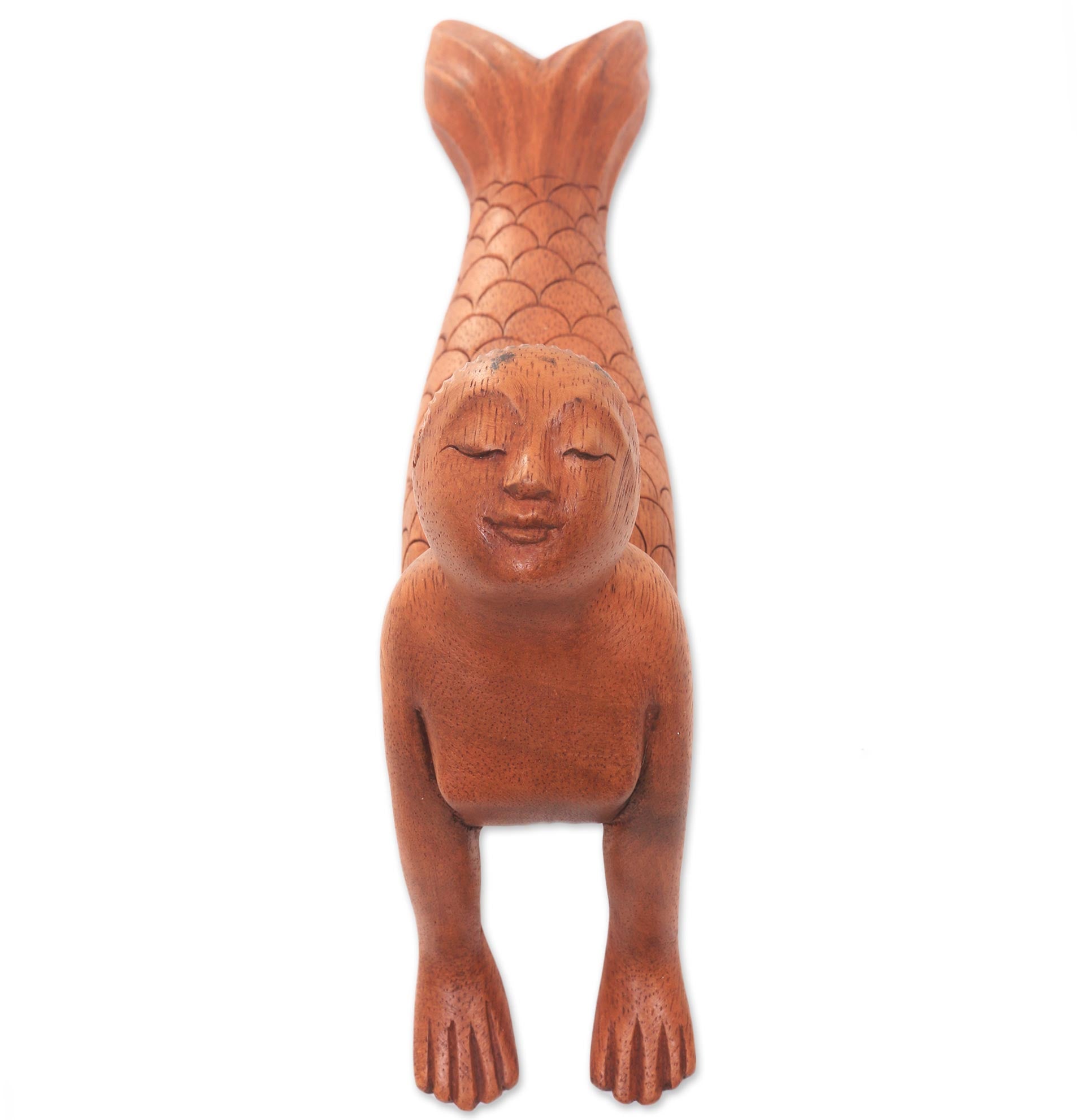 Premium Bhujangasana Mermaid Yoga Sculpture - Handcrafted Suar Wood Art