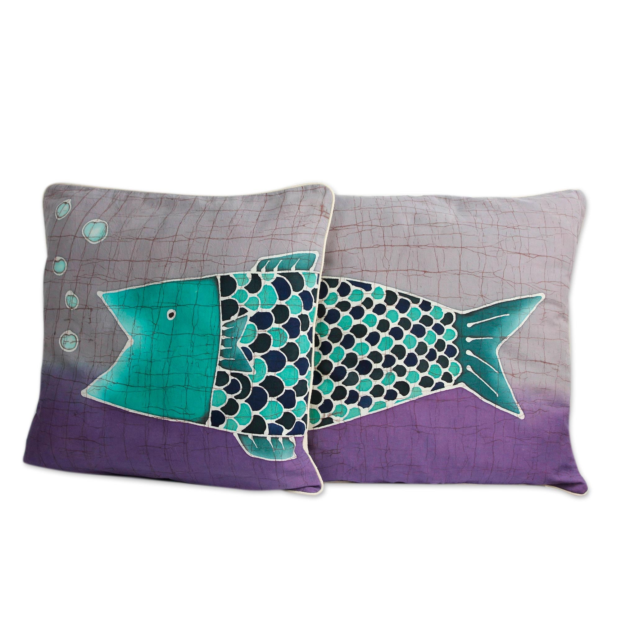 Premium Handmade Thai Koi Fish Batik Cushion Covers (Set of 2)