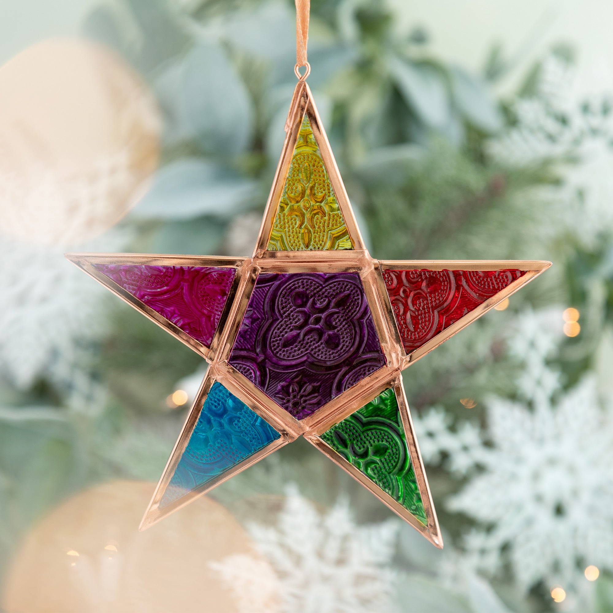 Premium Moravian Rainbow Star Ornament - Handmade Stained Glass Decor
