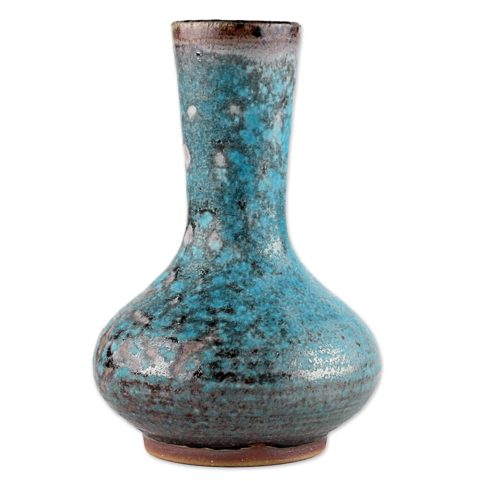 Premium Handcrafted Turquoise Celadon Bud Vase - Thai Artisan Design