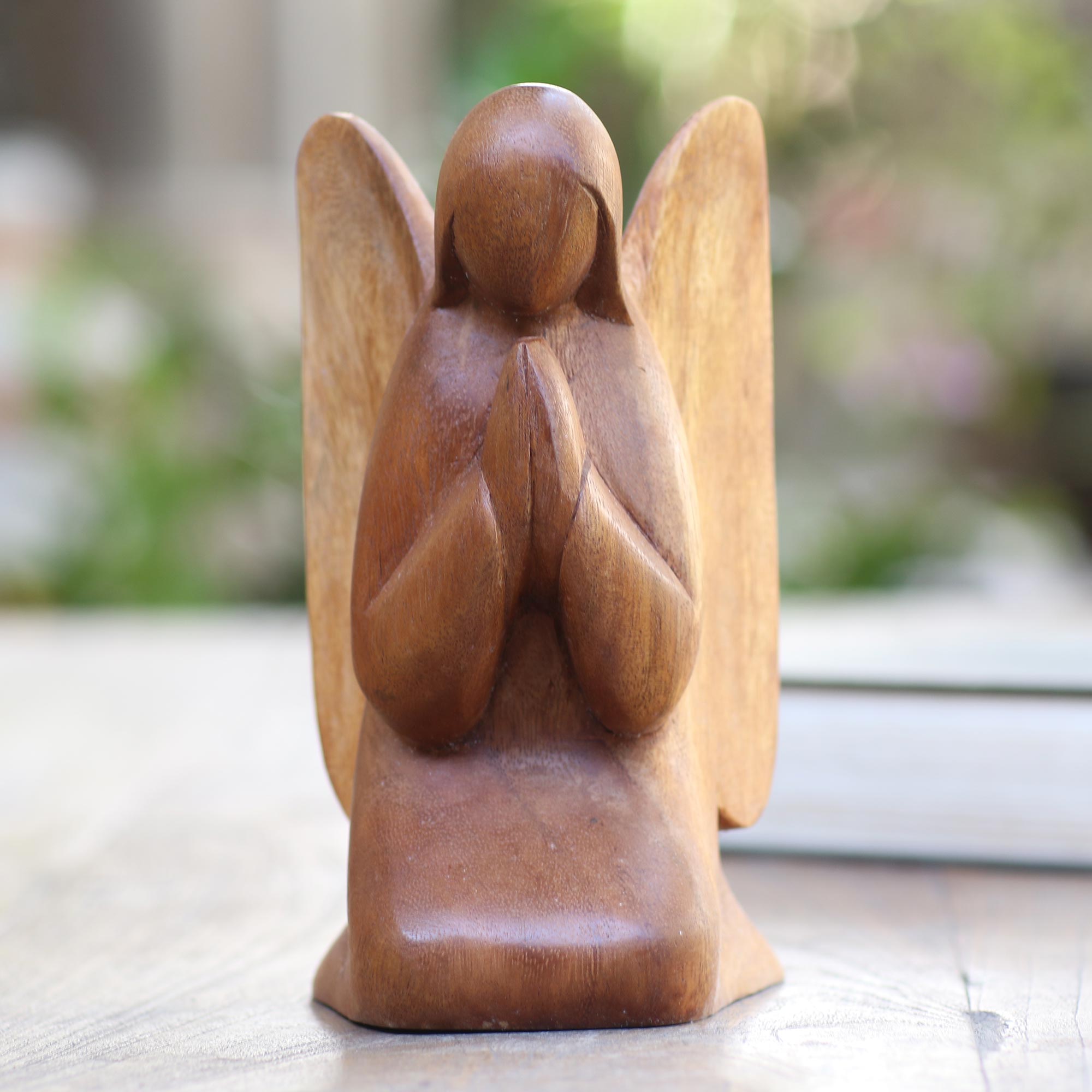 Premium Hand-Carved Angelic Prayer Statuette in Suar Wood
