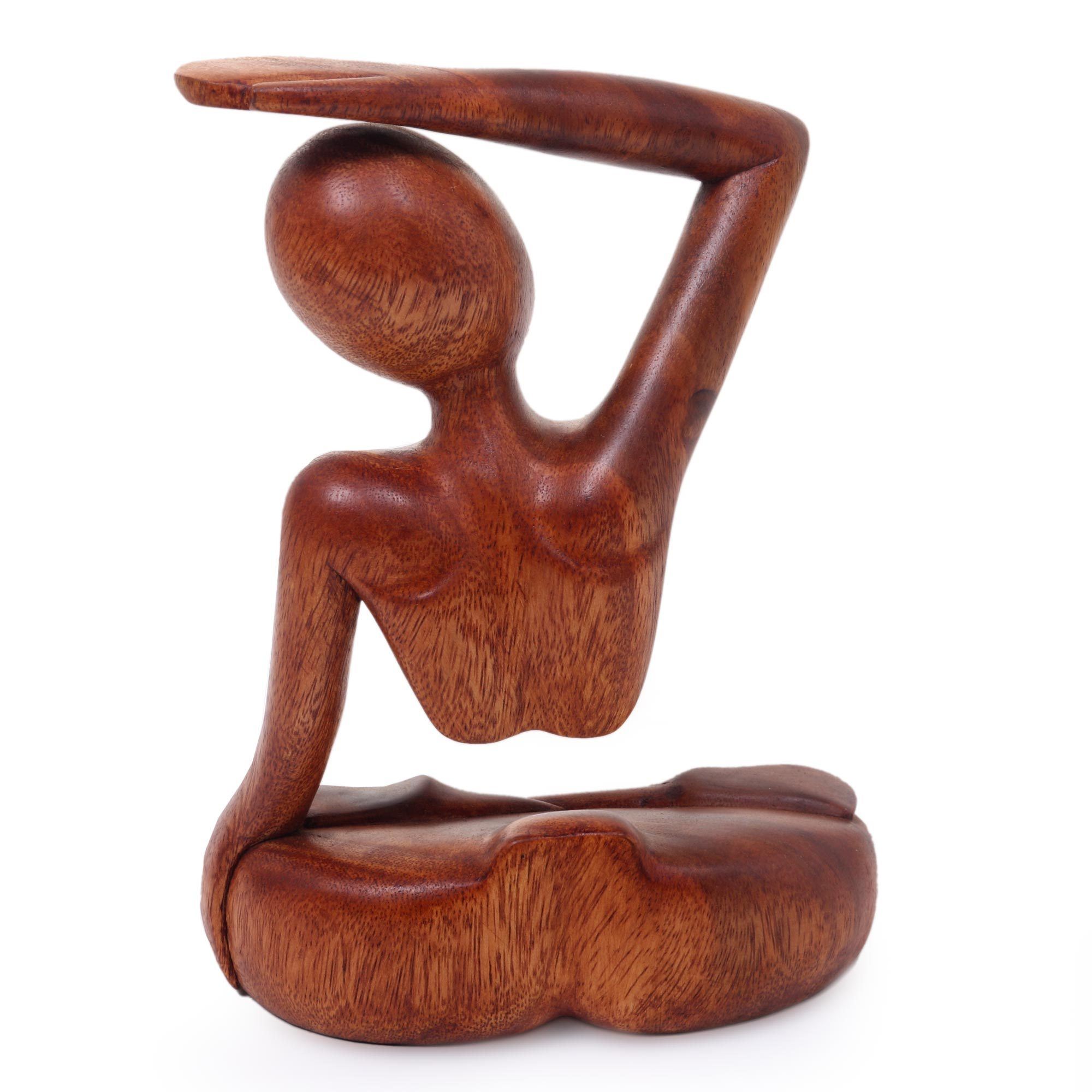 Premium Brown Suar Wood Yoga Sculpture - Handcrafted Art Piece