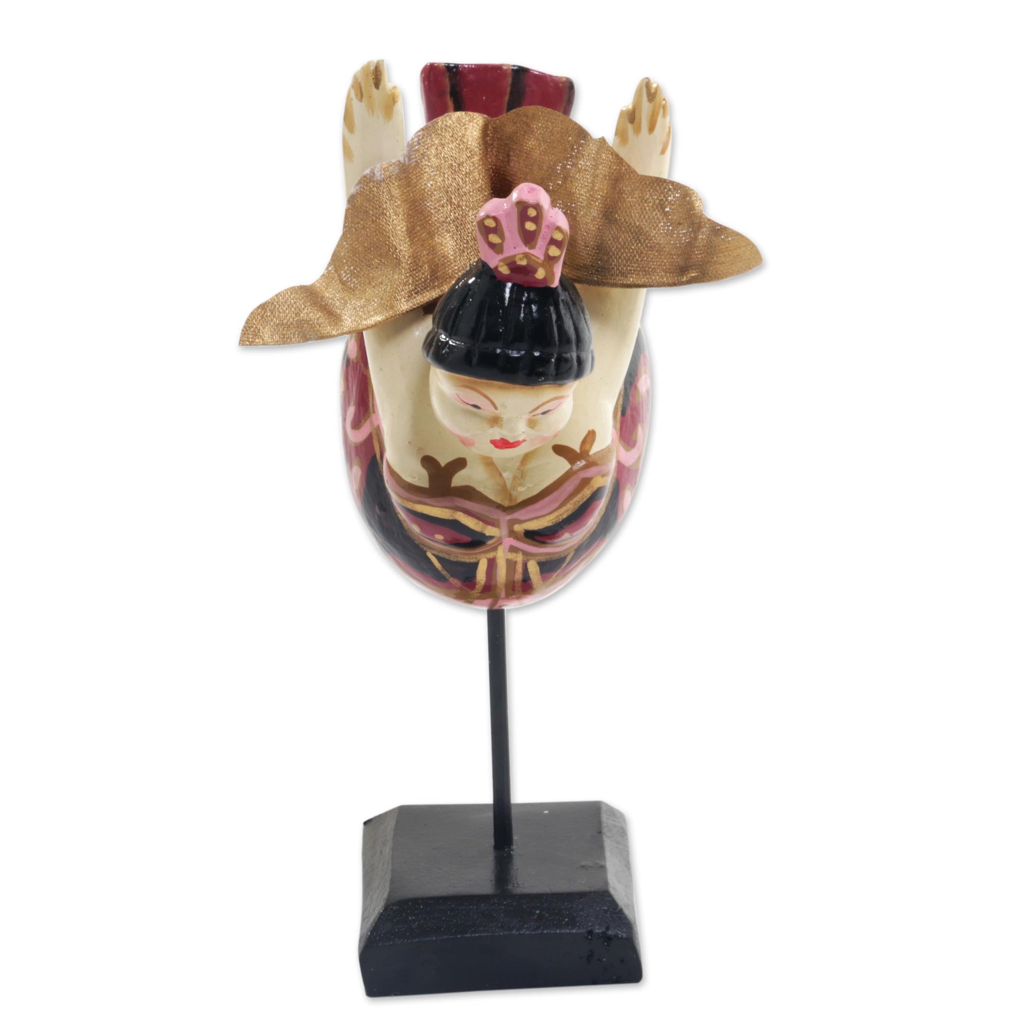 Premium Hand-Carved Flying Lady Sculpture in Red & Black - Indonesian Artistry