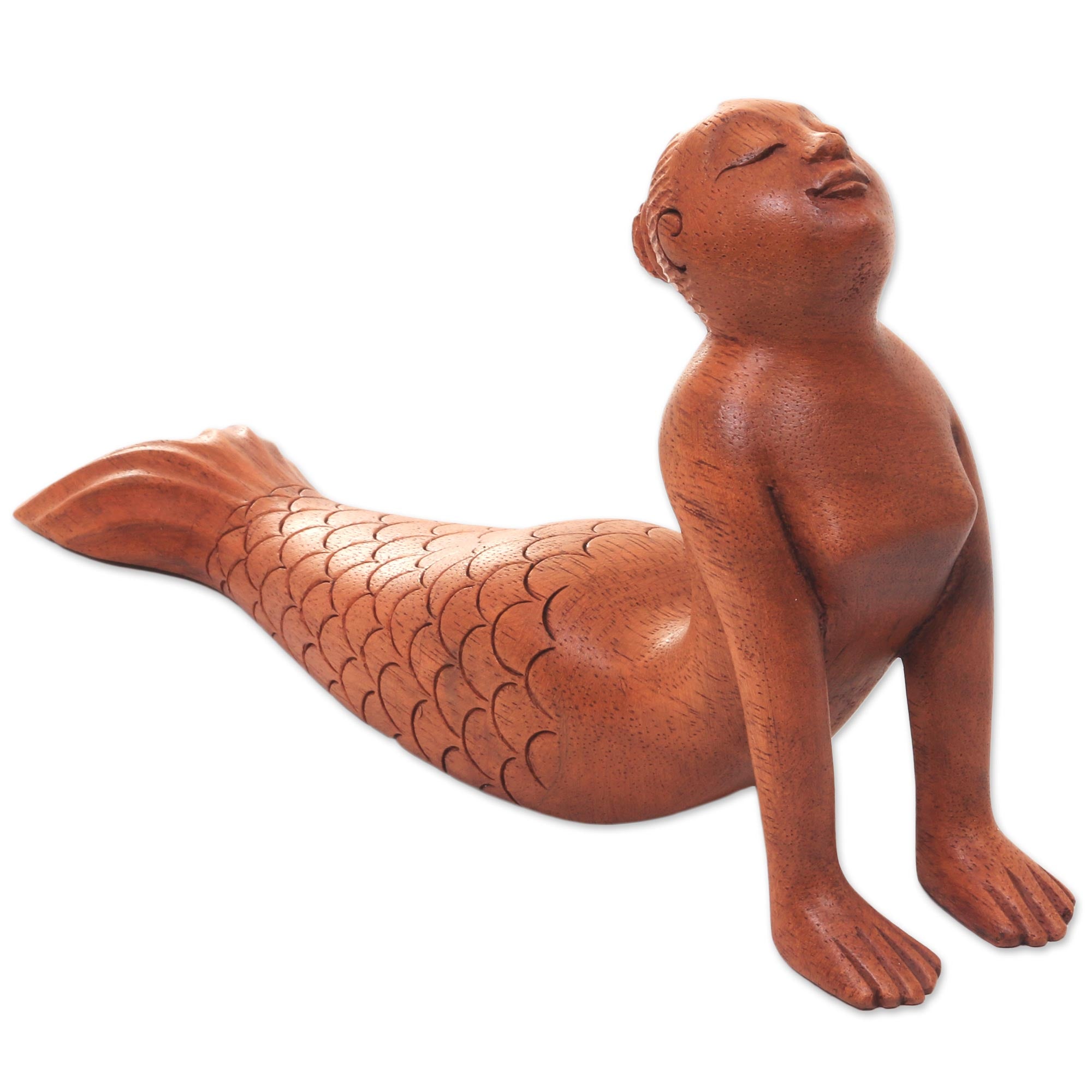 Premium Bhujangasana Mermaid Yoga Sculpture - Handcrafted Suar Wood Art