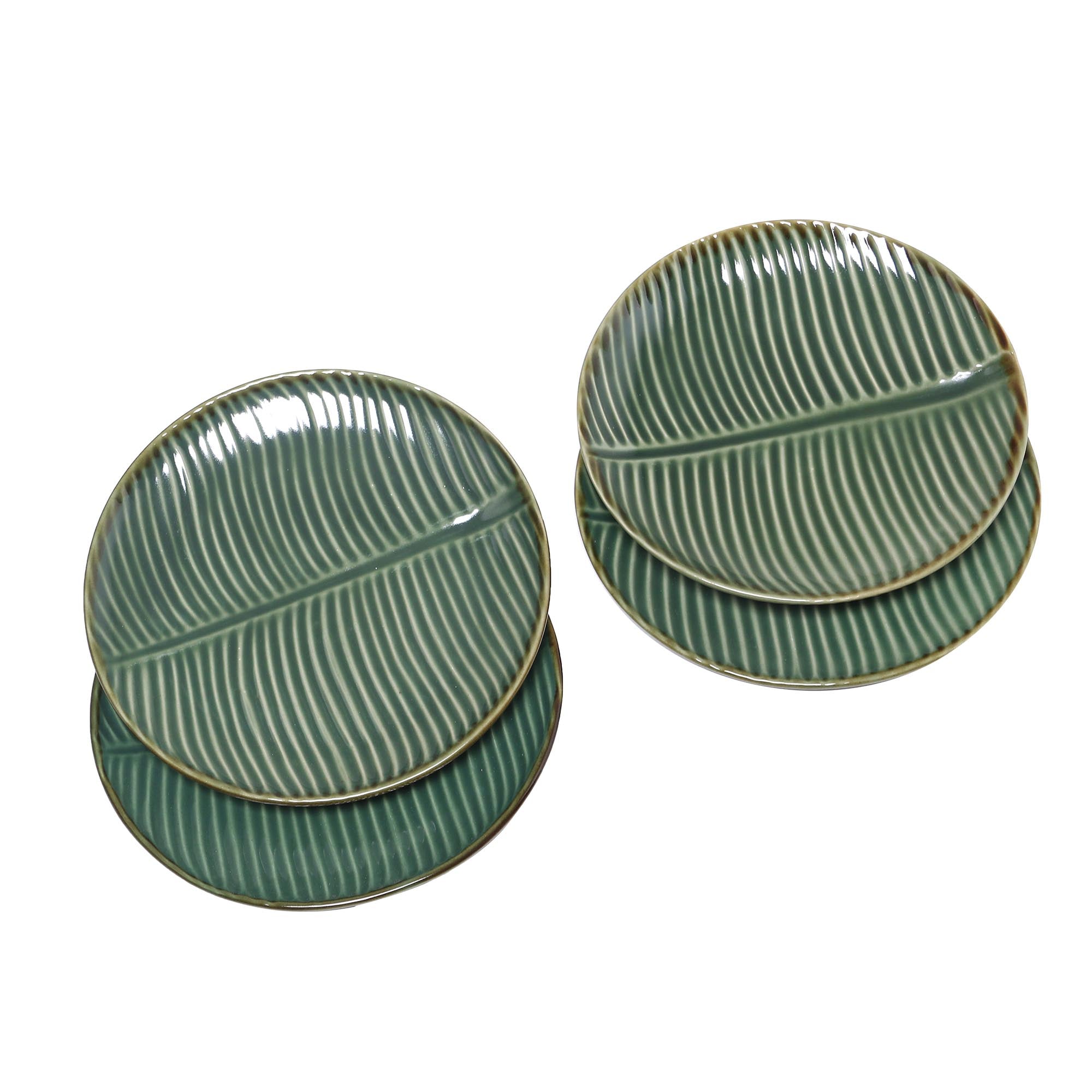 Premium Ceramic Banana Leaf Salad Plates Set of 4 - Tropical Elegance from Bali