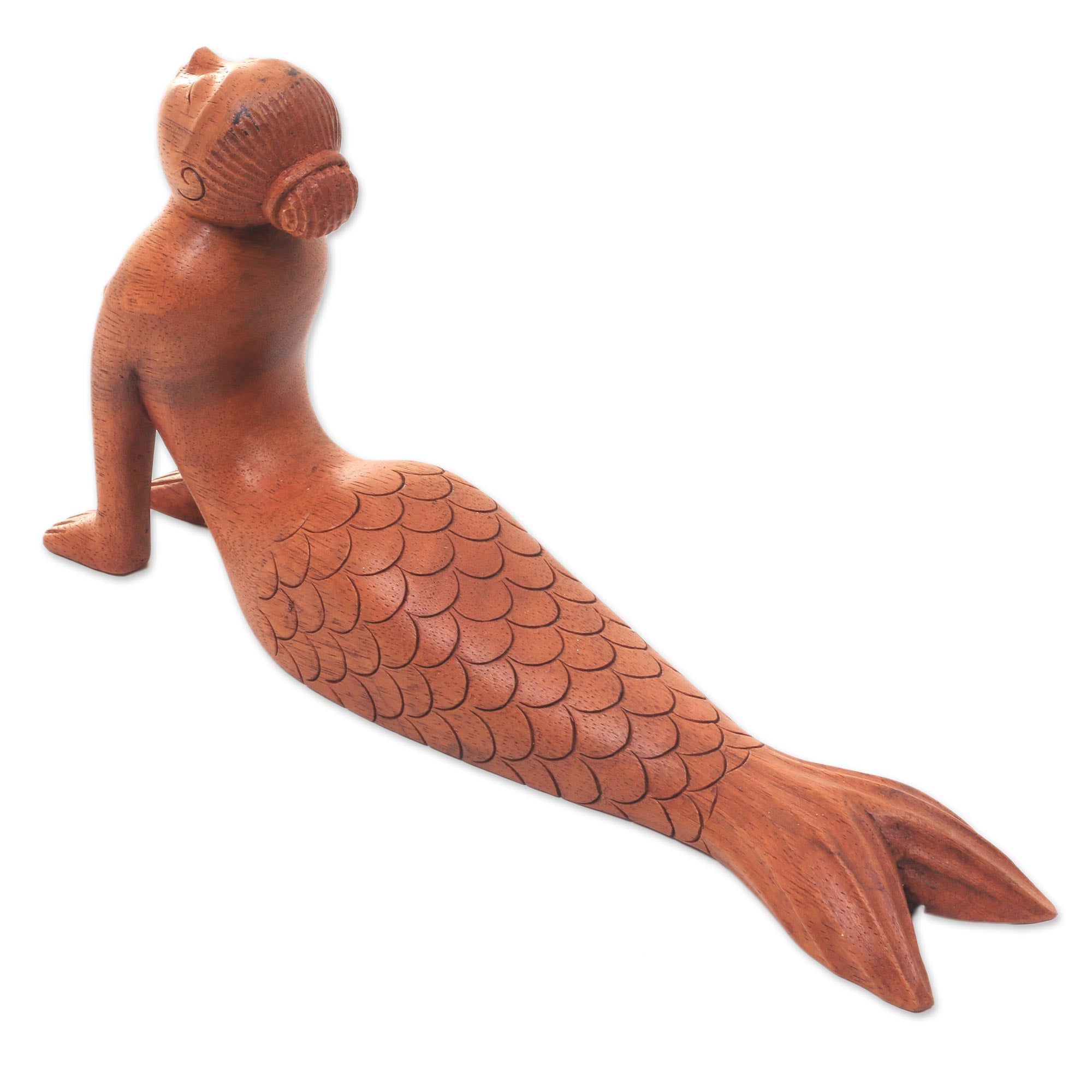 Premium Bhujangasana Mermaid Yoga Sculpture - Handcrafted Suar Wood Art