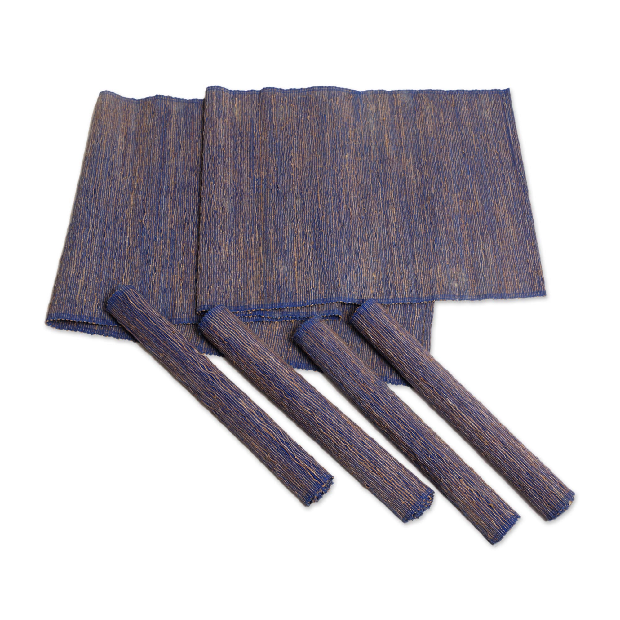 Premium Blue Fiber & Cotton Blend Table Runner and Placemats Set