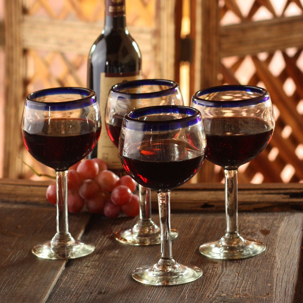 Premium Handblown Sapphire Globe Wine Glasses Set of 4 - Eco-Friendly & Unique Design