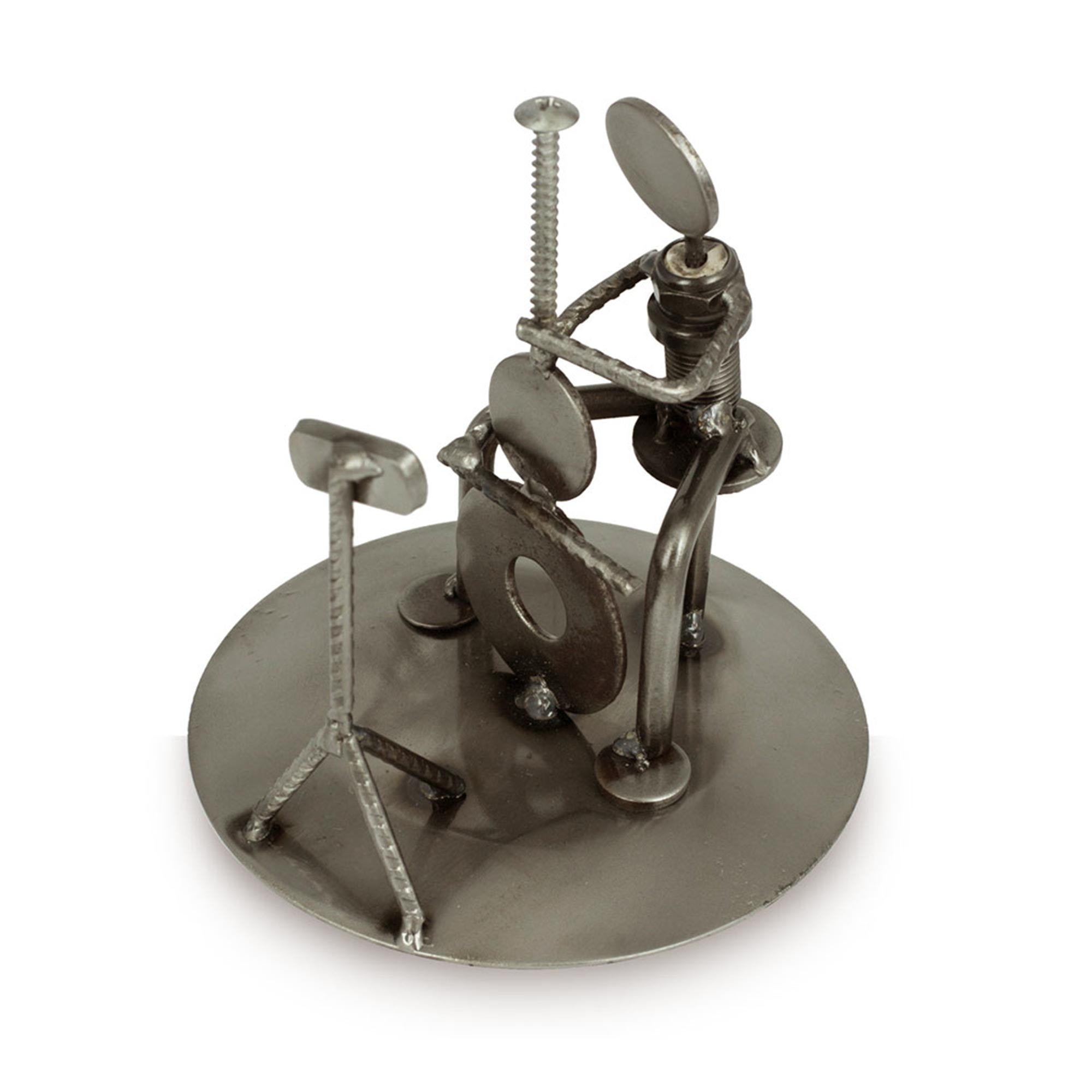 Premium Rustic Cellist Sculpture - Handmade Recycled Metal Art